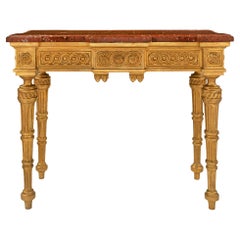 French 19th Century Louis XVI Style Giltwood and Griotte Marble Console
