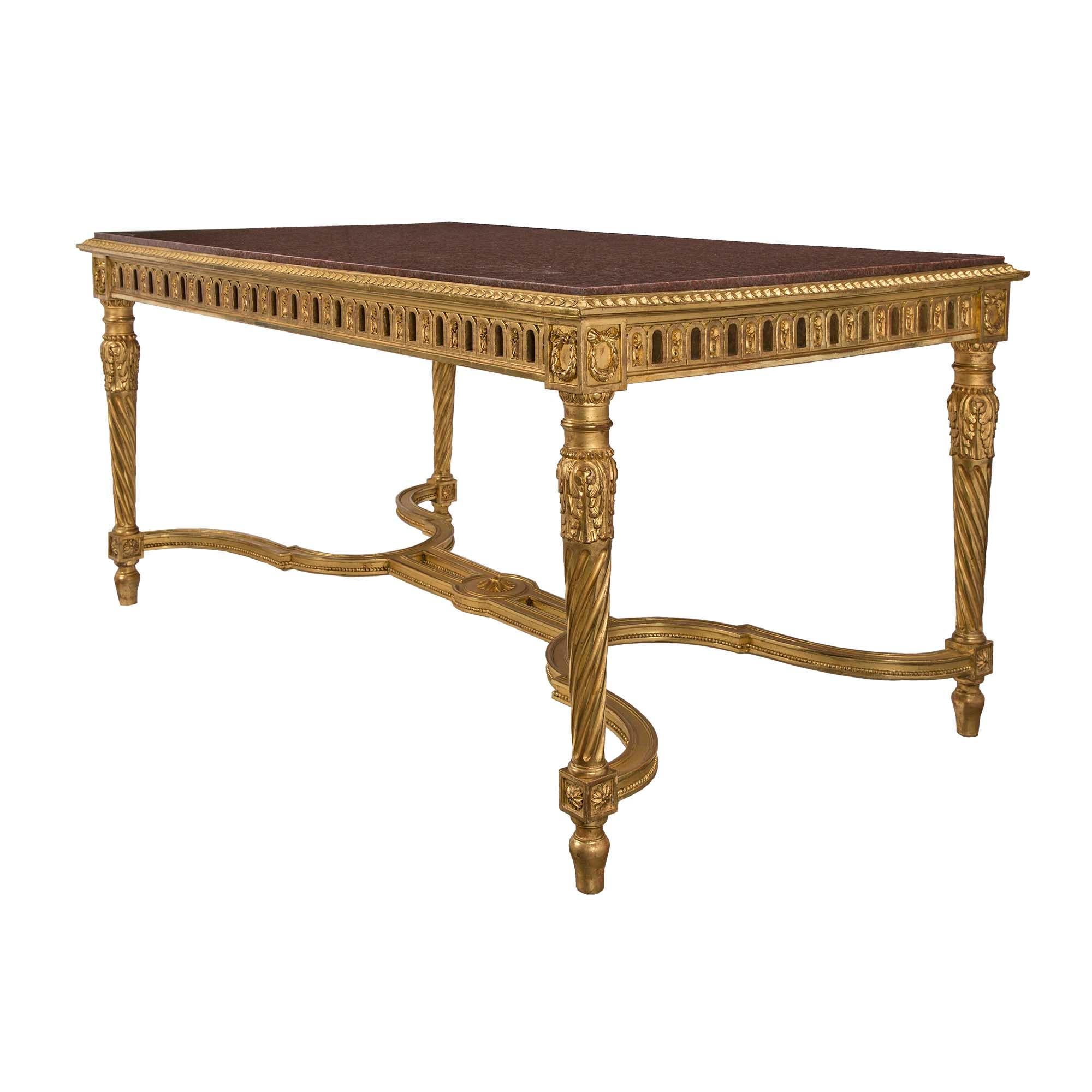 French 19th Century Louis XVI Style Giltwood and Marble Center Table In Good Condition For Sale In West Palm Beach, FL