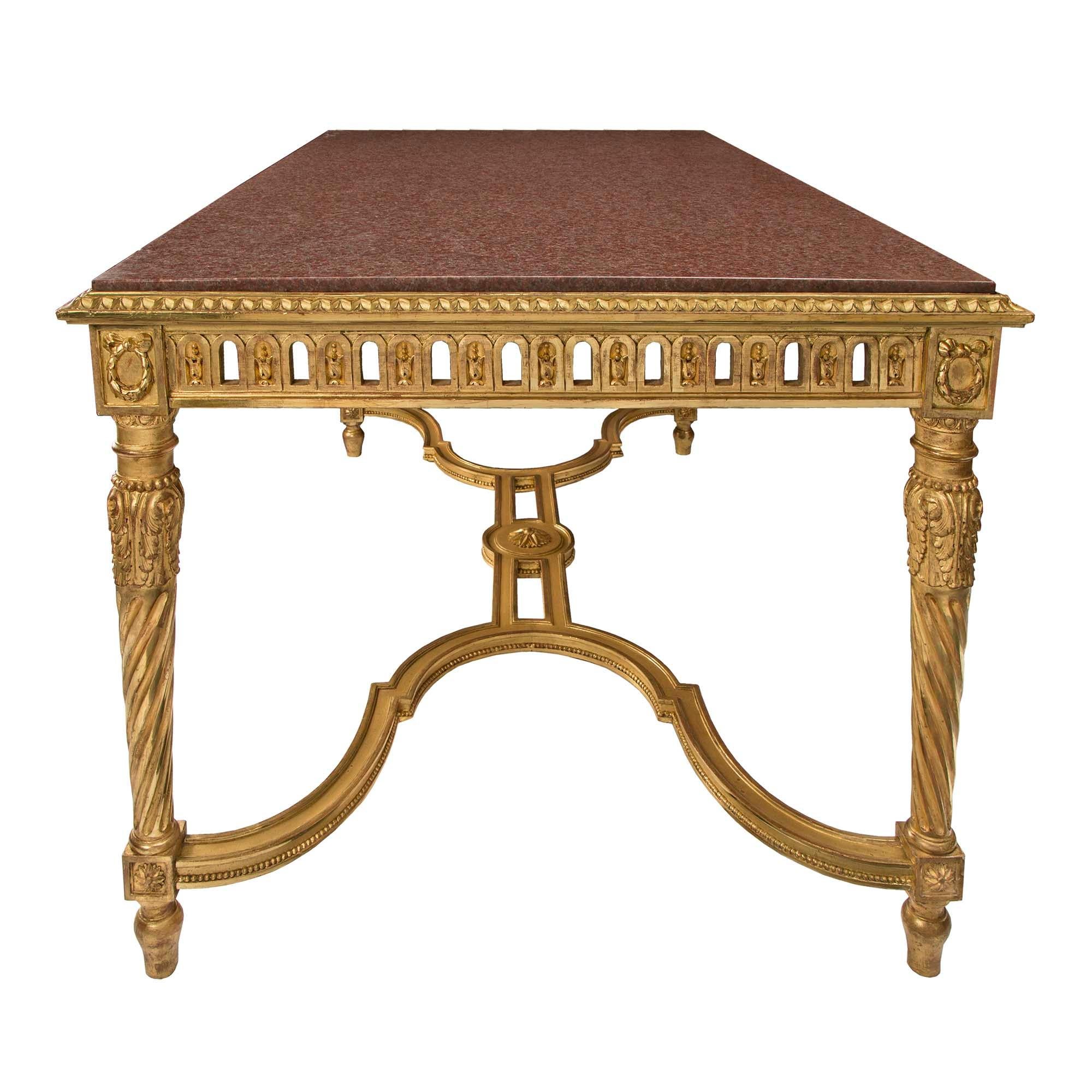 French 19th Century Louis XVI Style Giltwood and Marble Center Table For Sale 1