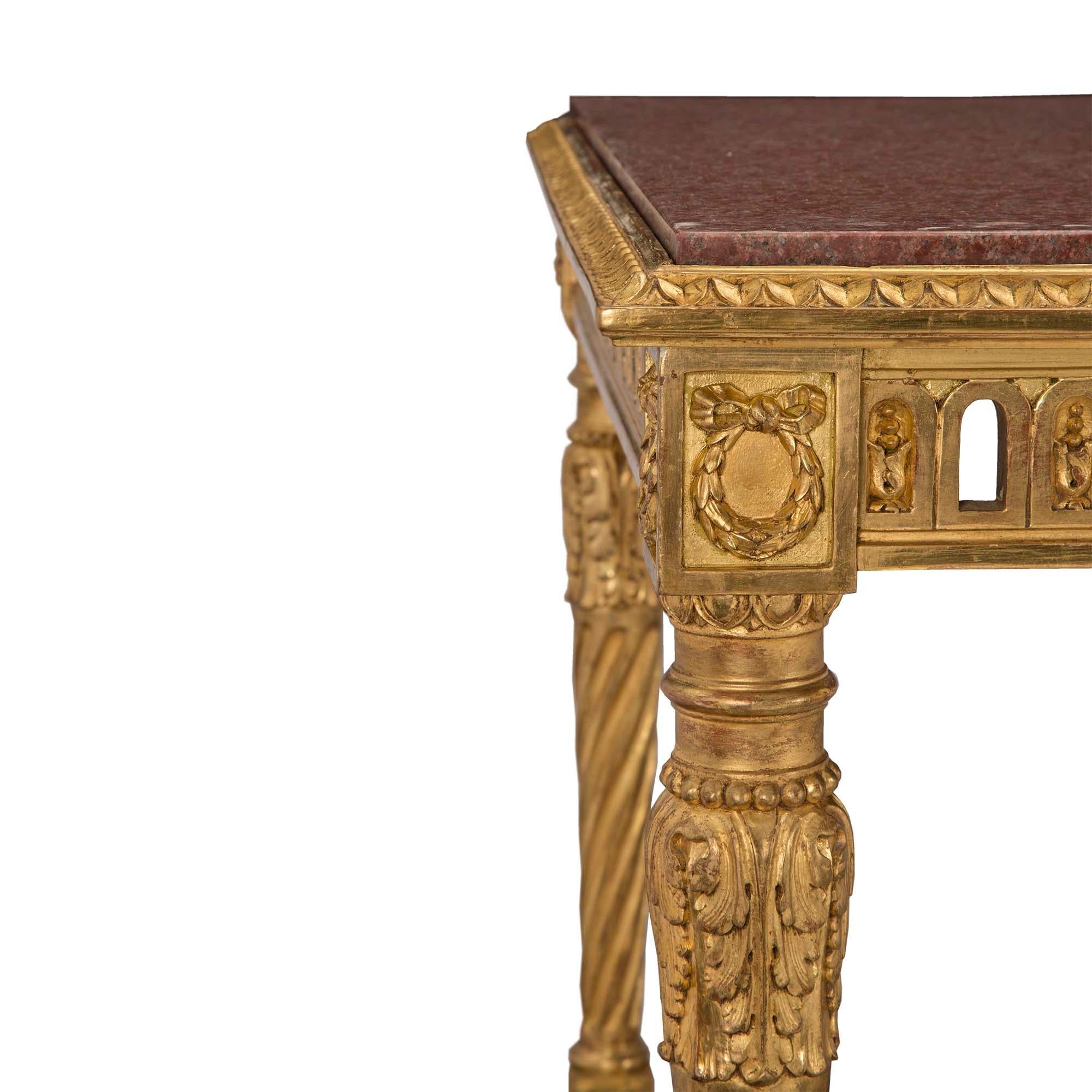 French 19th Century Louis XVI Style Giltwood and Marble Center Table For Sale 2