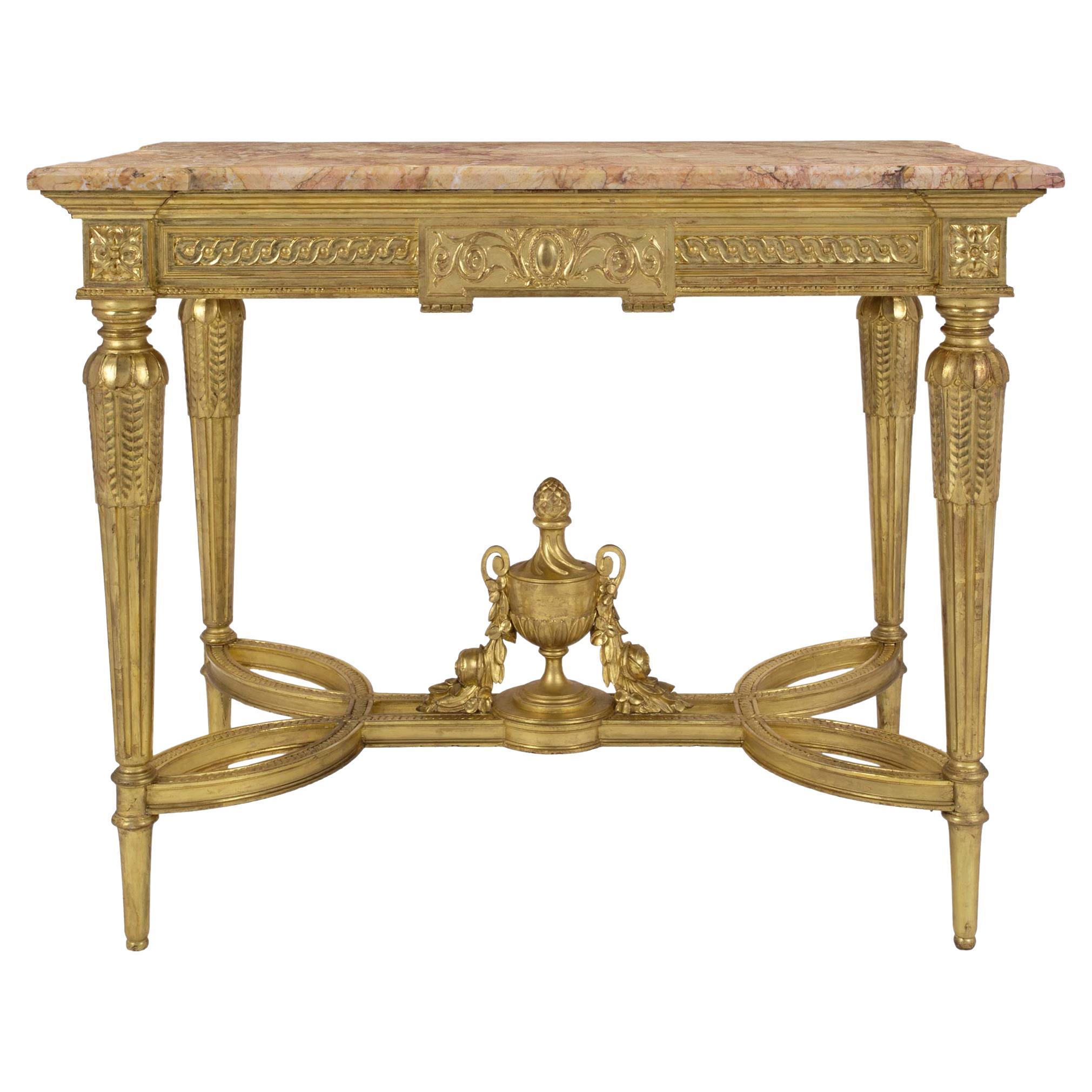 French 19th Century Louis XVI Style Giltwood and Marble Center Table