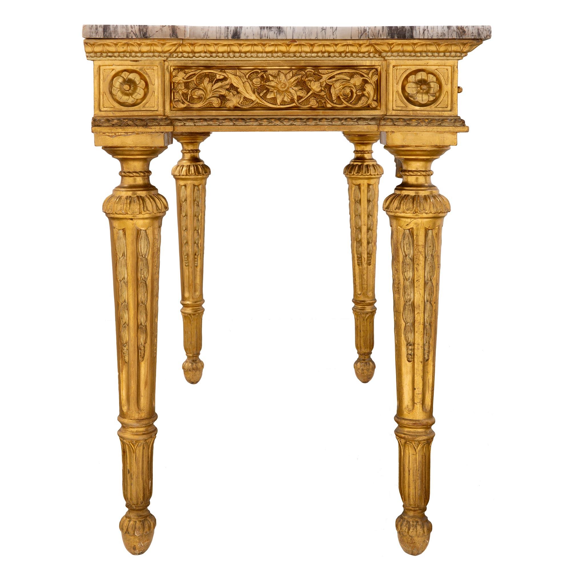 French 19th Century Louis XVI Style Giltwood and Marble Freestanding Console For Sale 1