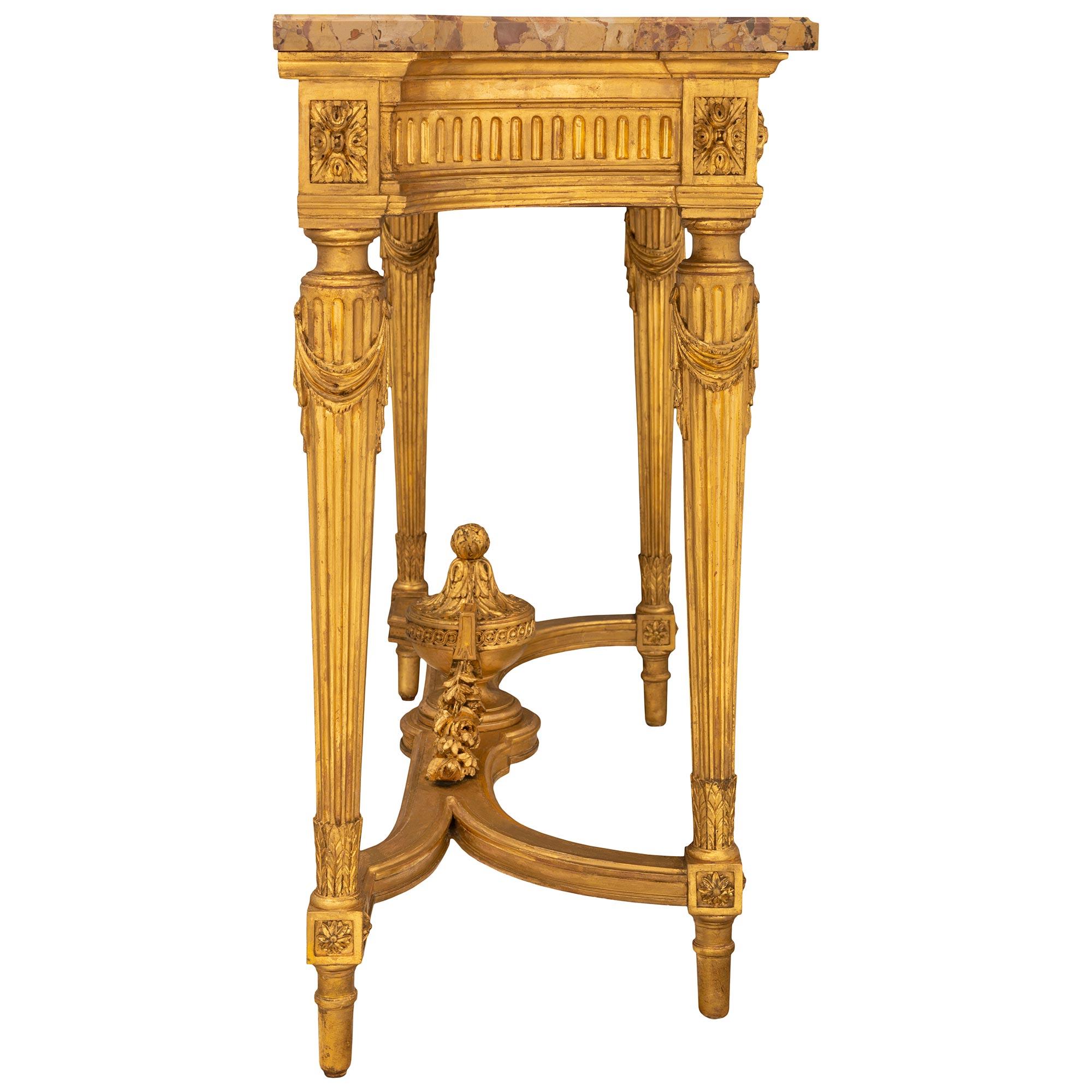French 19th Century Louis XVI Style Giltwood and Marble Freestanding Console For Sale 1
