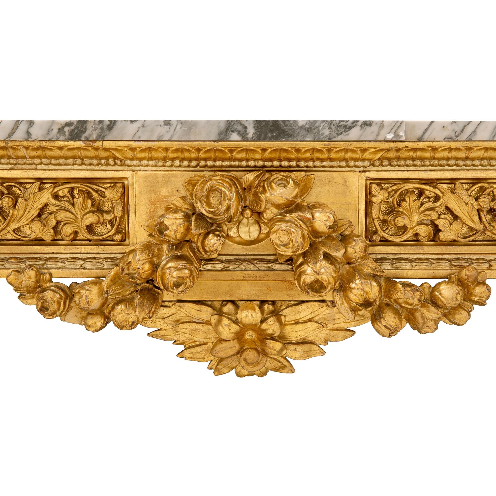 French 19th Century Louis XVI Style Giltwood and Marble Freestanding Console For Sale 2