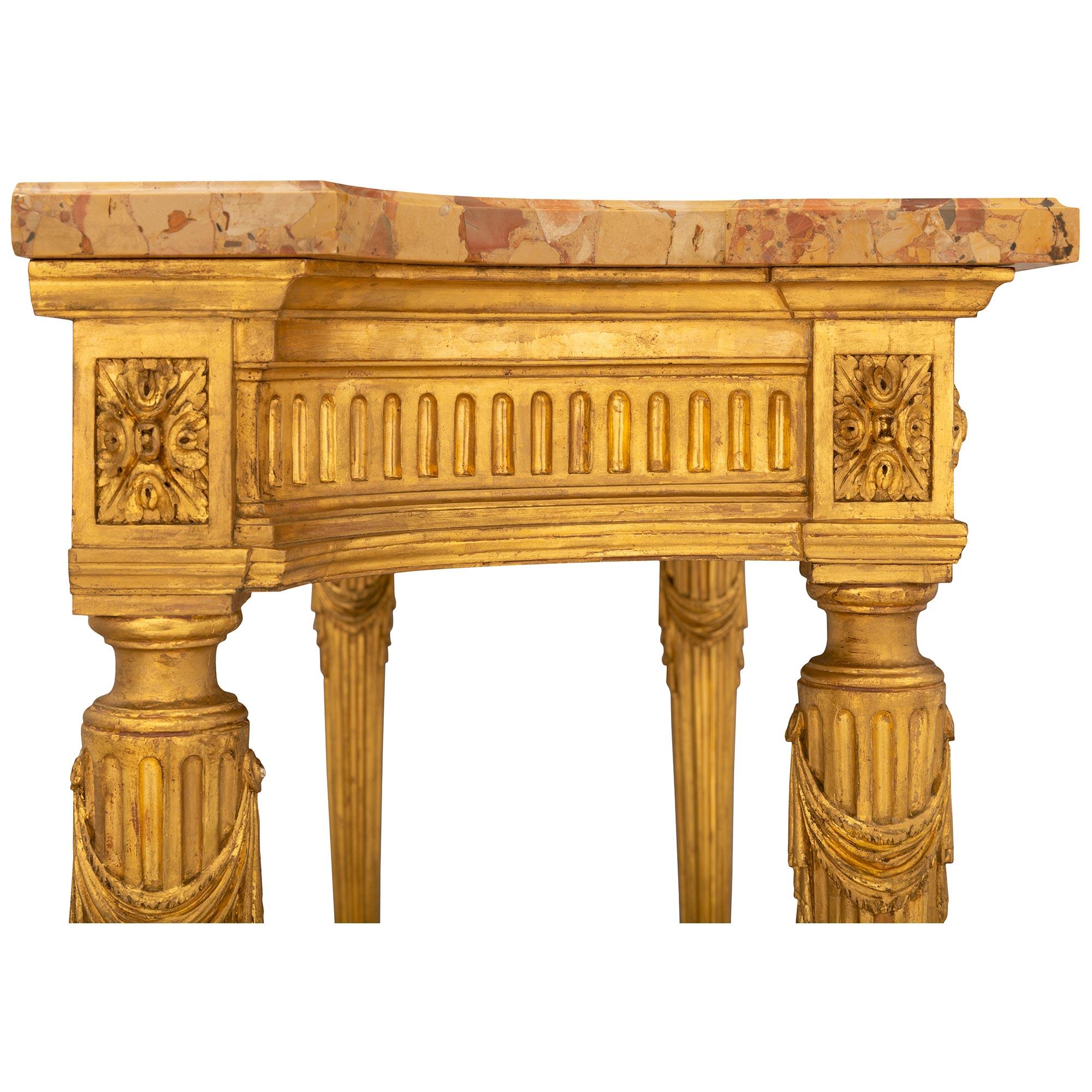 French 19th Century Louis XVI Style Giltwood and Marble Freestanding Console For Sale 2