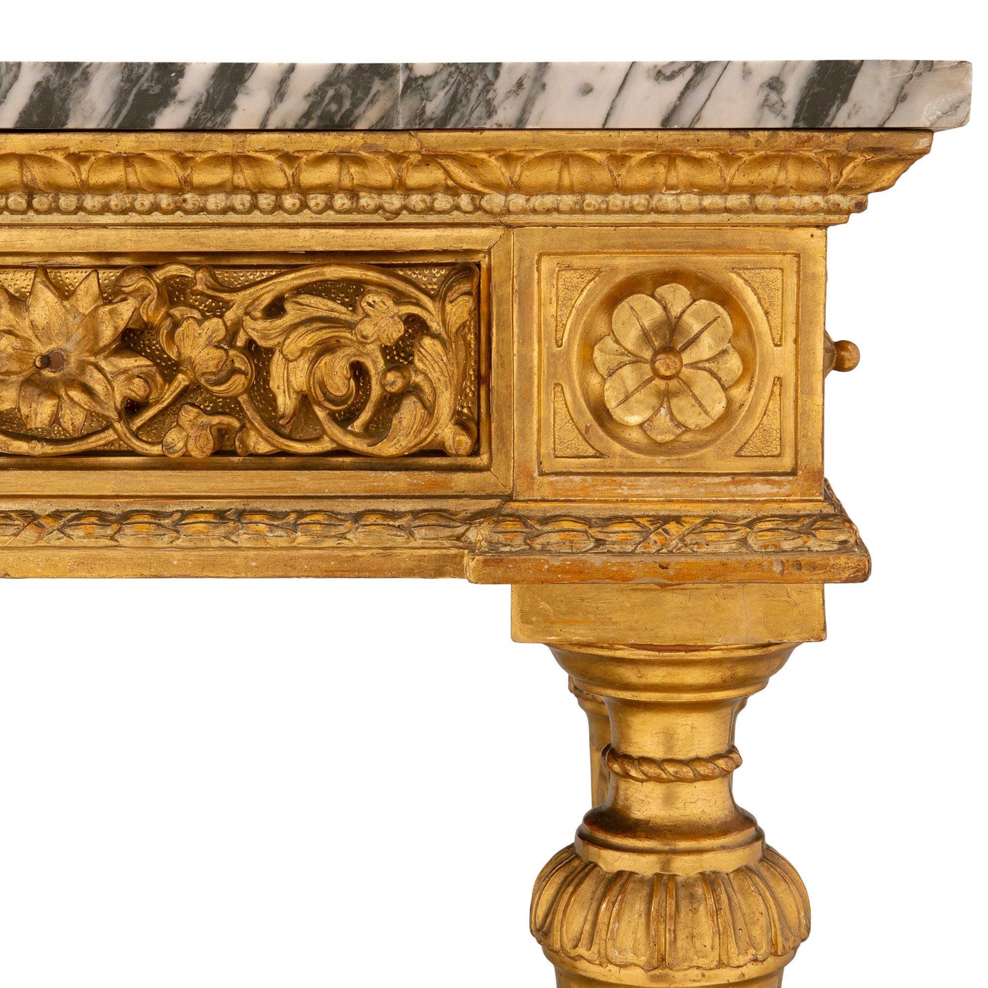 French 19th Century Louis XVI Style Giltwood and Marble Freestanding Console For Sale 3