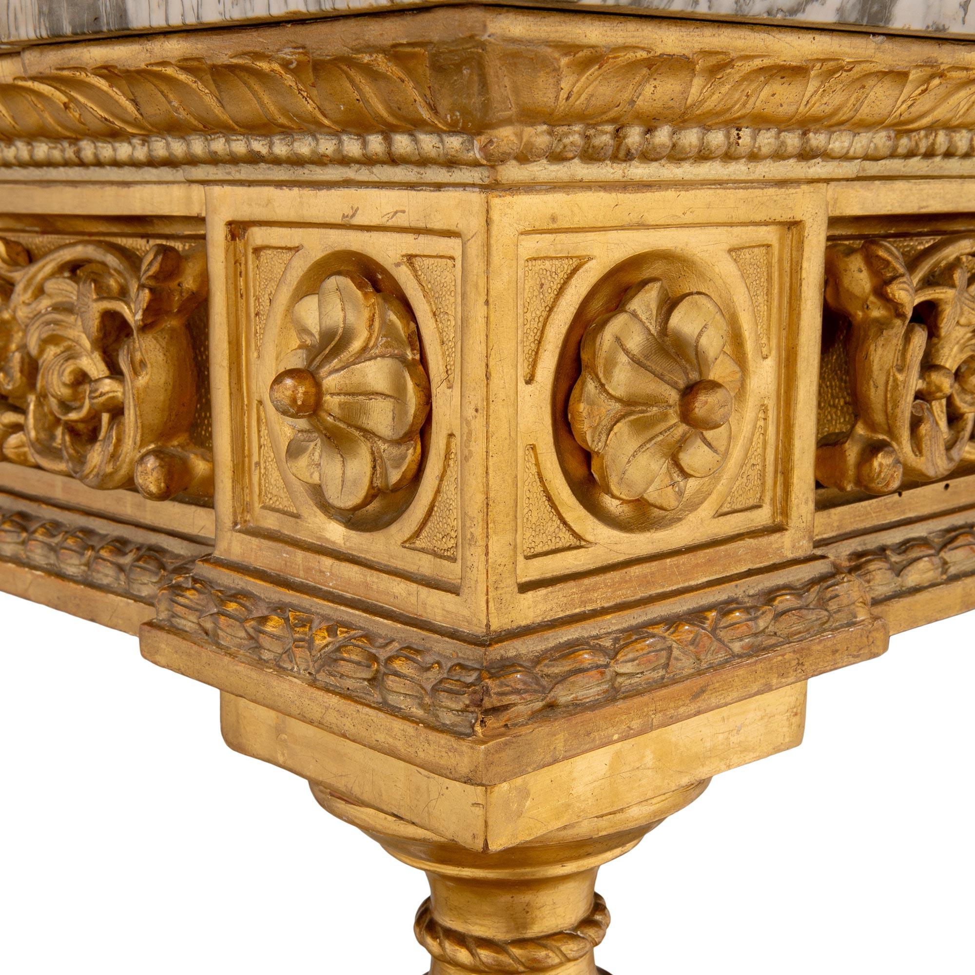 French 19th Century Louis XVI Style Giltwood and Marble Freestanding Console For Sale 4