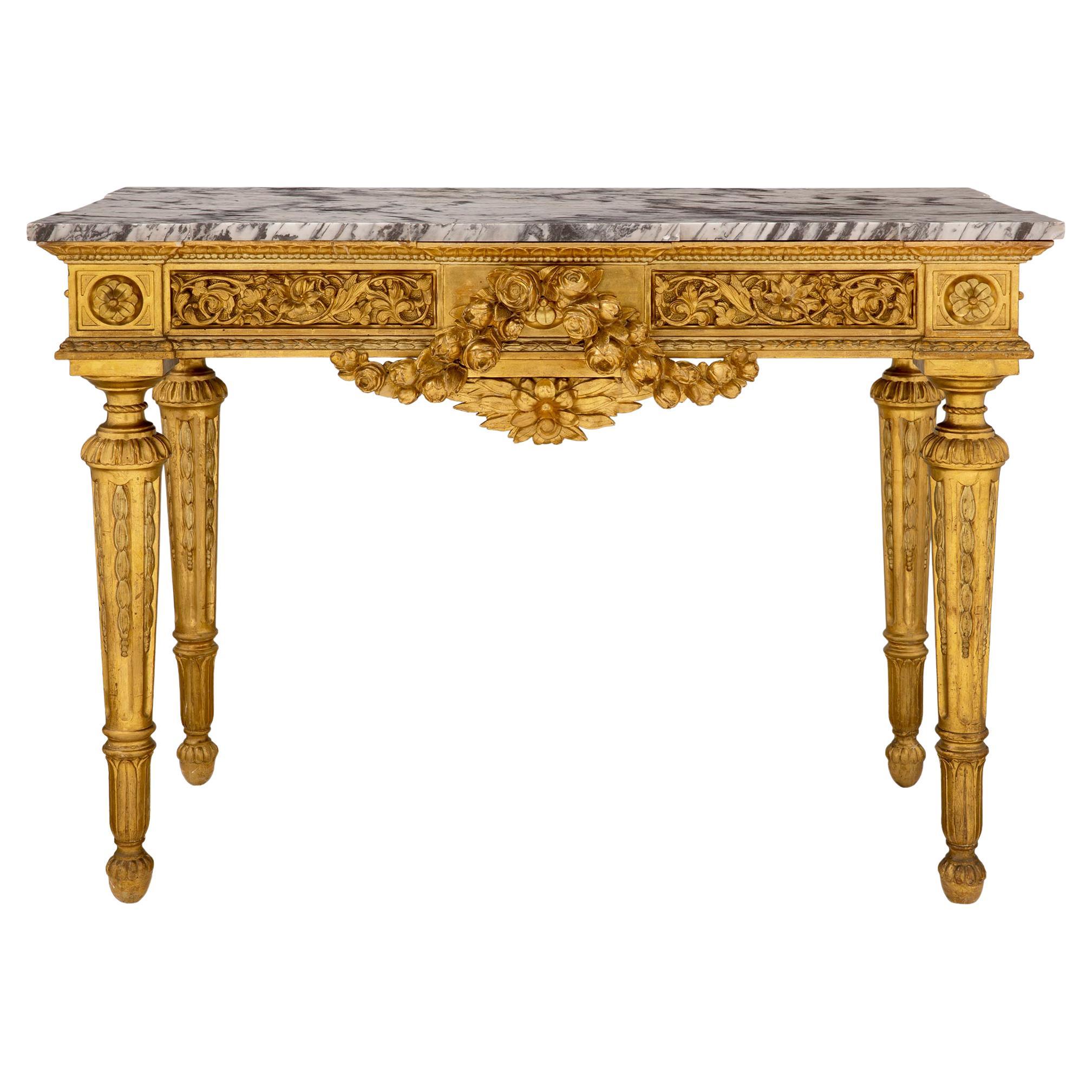 French 19th Century Louis XVI Style Giltwood and Marble Freestanding Console