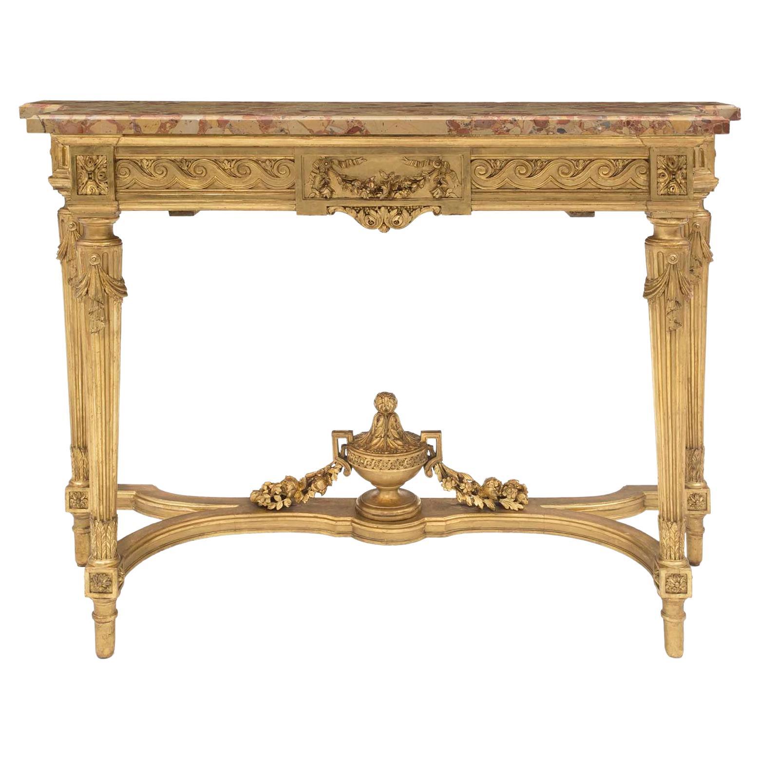 French 19th Century Louis XVI Style Giltwood and Marble Freestanding Console For Sale 7