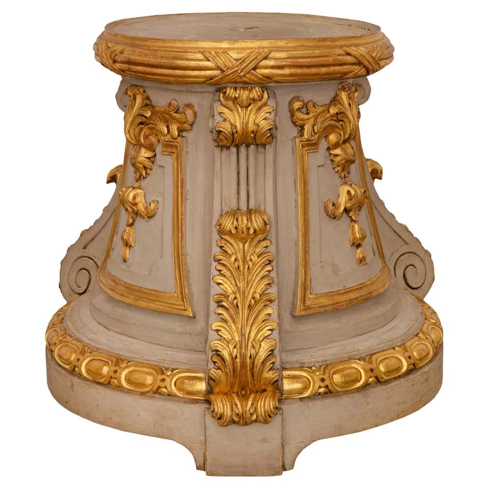 Vintage French Louis XVI Style Carved Ribbon Drape Wooden Column ...
