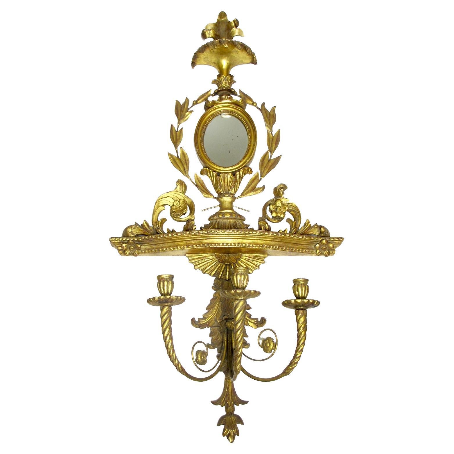 French 19th Century Louis XVI Style Giltwood Carved Sconce Mirror and Candelabra