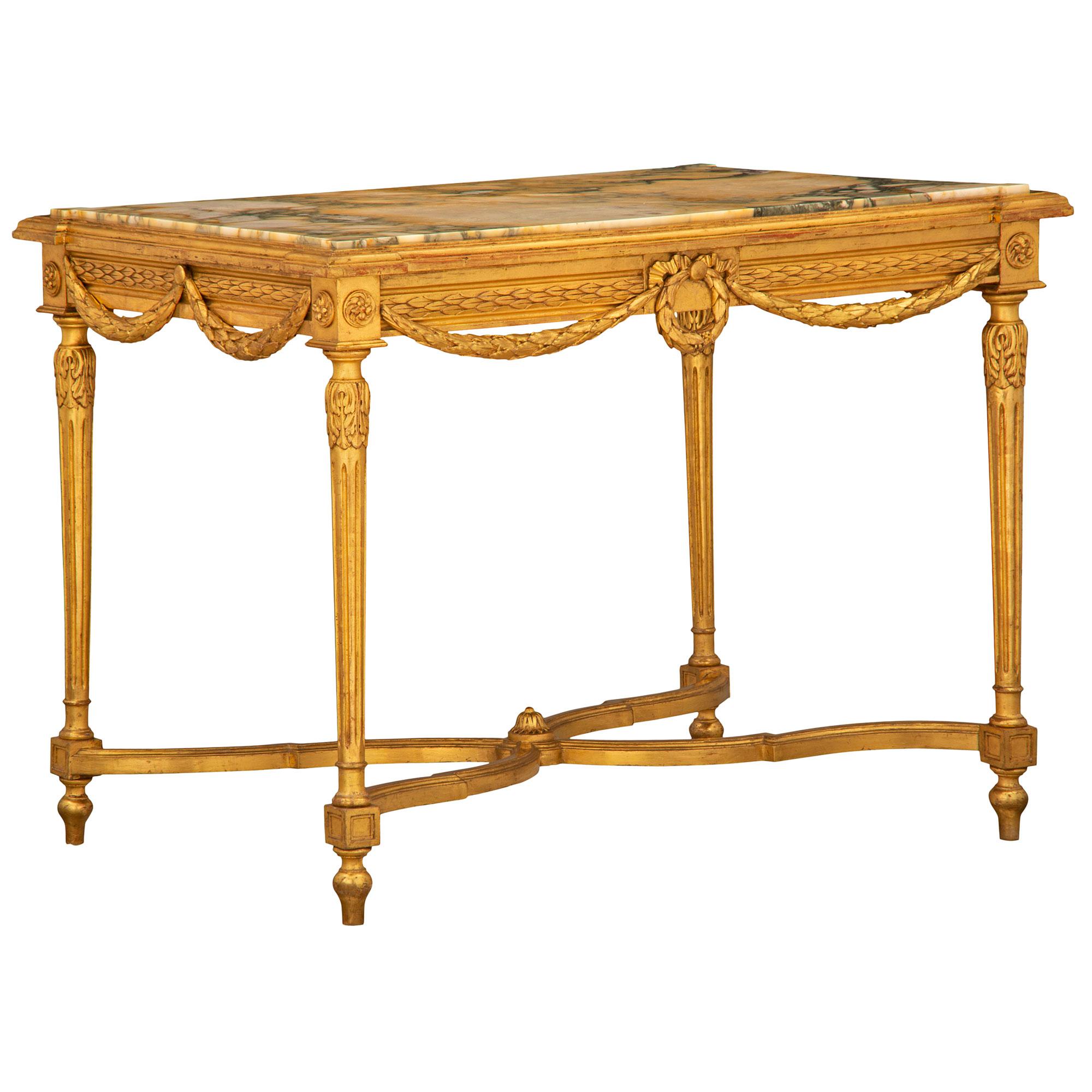 French 19th Century Louis XVI Style Giltwood Center Table In Good Condition For Sale In West Palm Beach, FL