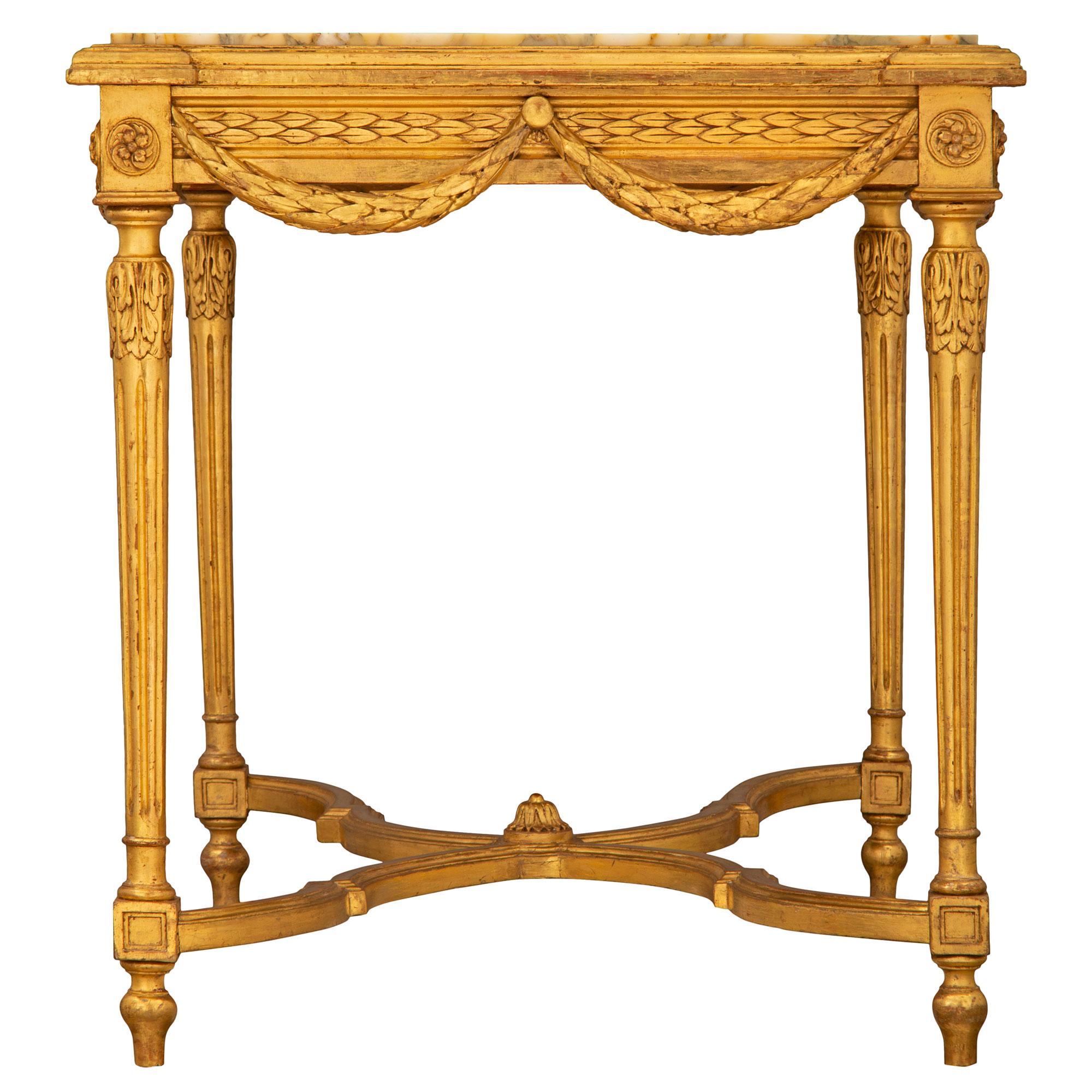 Marble French 19th Century Louis XVI Style Giltwood Center Table For Sale