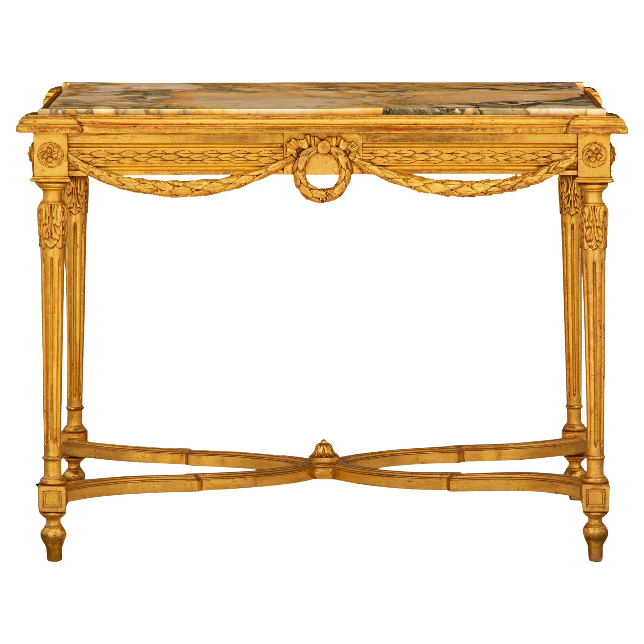 Esstisch aus vergoldetem Holz im Louis-XVI.-Stil des 19. Jahrhunderts