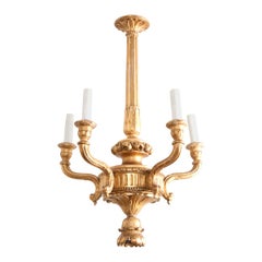 French 19th Century Louis XVI-Style Giltwood Five-Light Chandelier