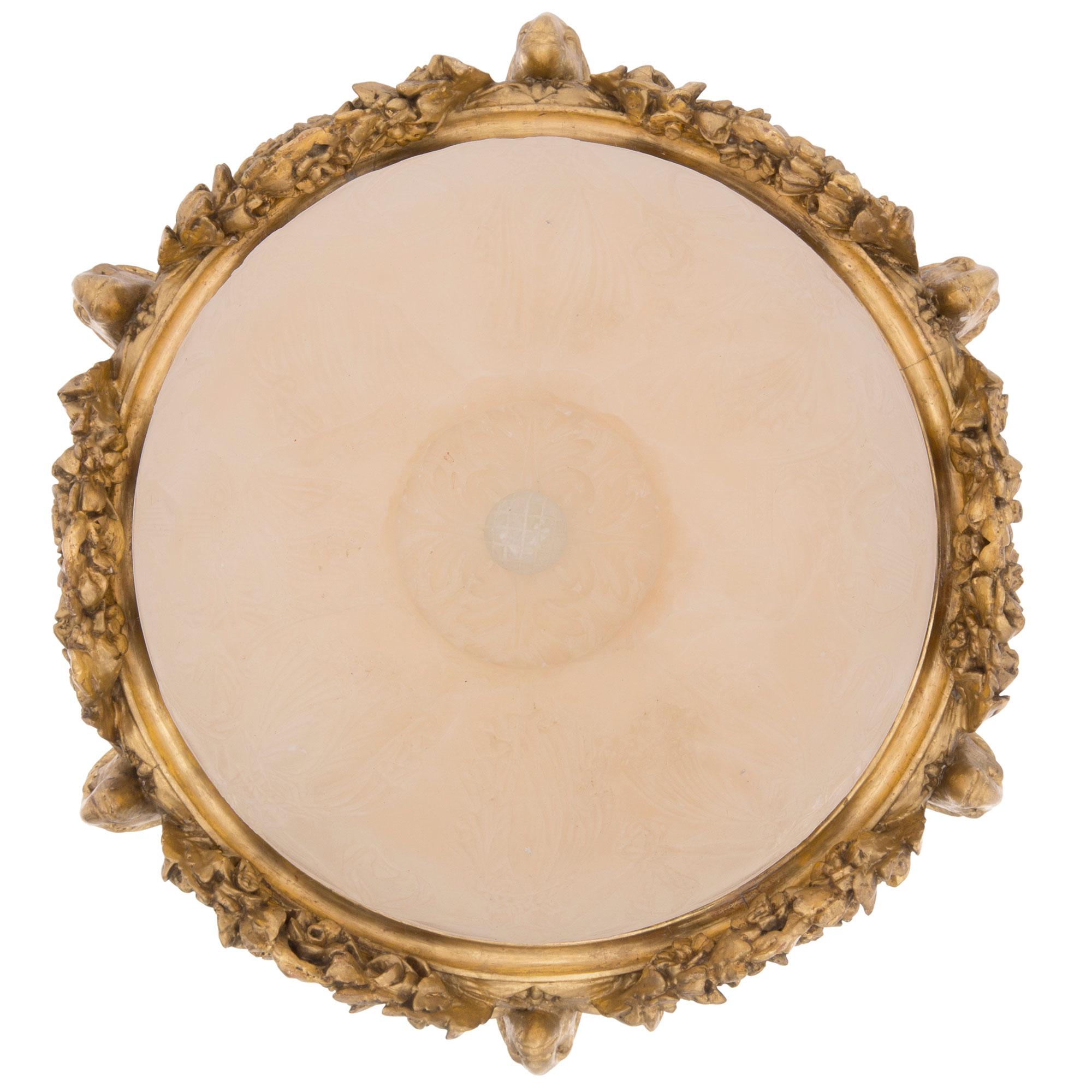 Lampadario italiano del XIX secolo in stile Luigi XVI in legno dorato, ormolu e alabastro in vendita 2