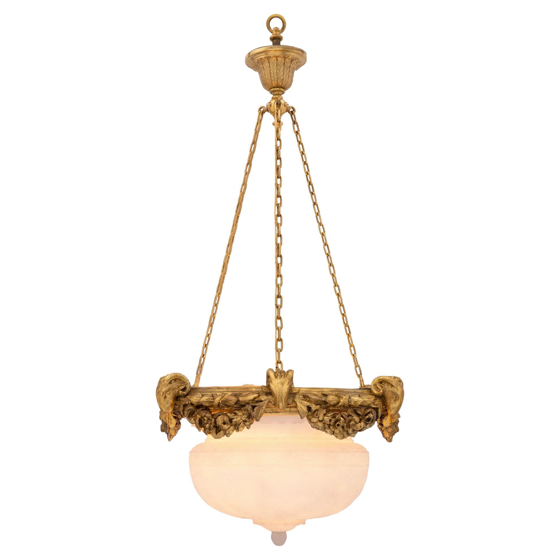 Italian 19th Century Louis XVI Style Giltwood, Ormolu and Alabaster Chandelier