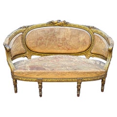 French 19th Century Louis XVI Style Giltwood Salon Suite with Tapestry Upholster