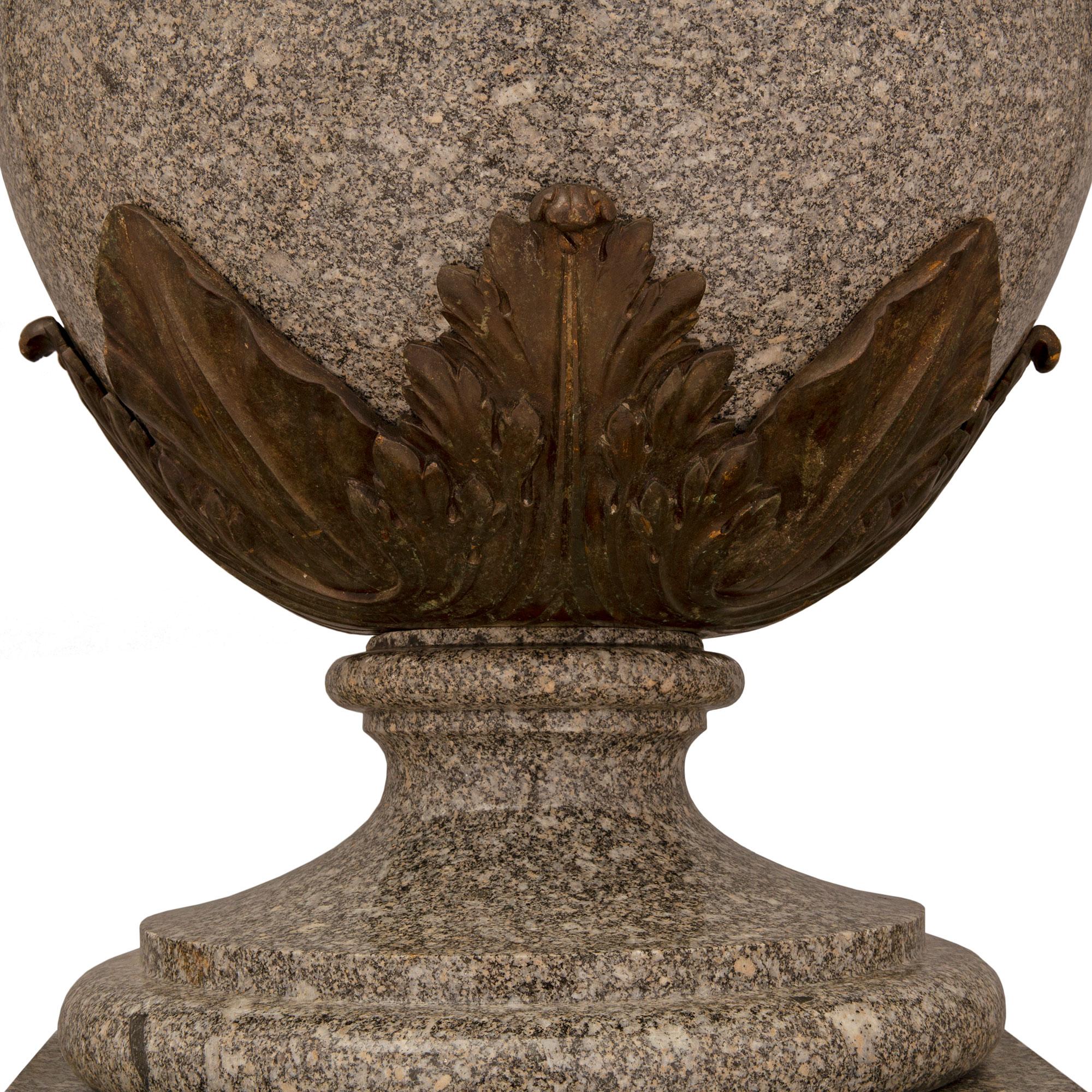 French 19th Century Louis XVI Style Granite and Patinated Bronze Lidded Urn For Sale 6