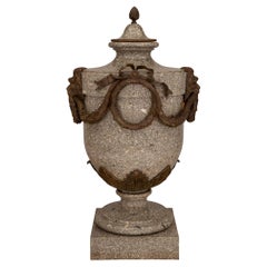 French 19th Century Louis XVI Style Granite and Patinated Bronze Lidded Urn
