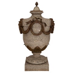 French 19th Century Louis XVI Style Granite and Patinated Bronze Lidded Urn