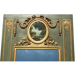 French 19th Century Louis XVI Style Green & Giltwood Carved Trumeu Mirror Frame
