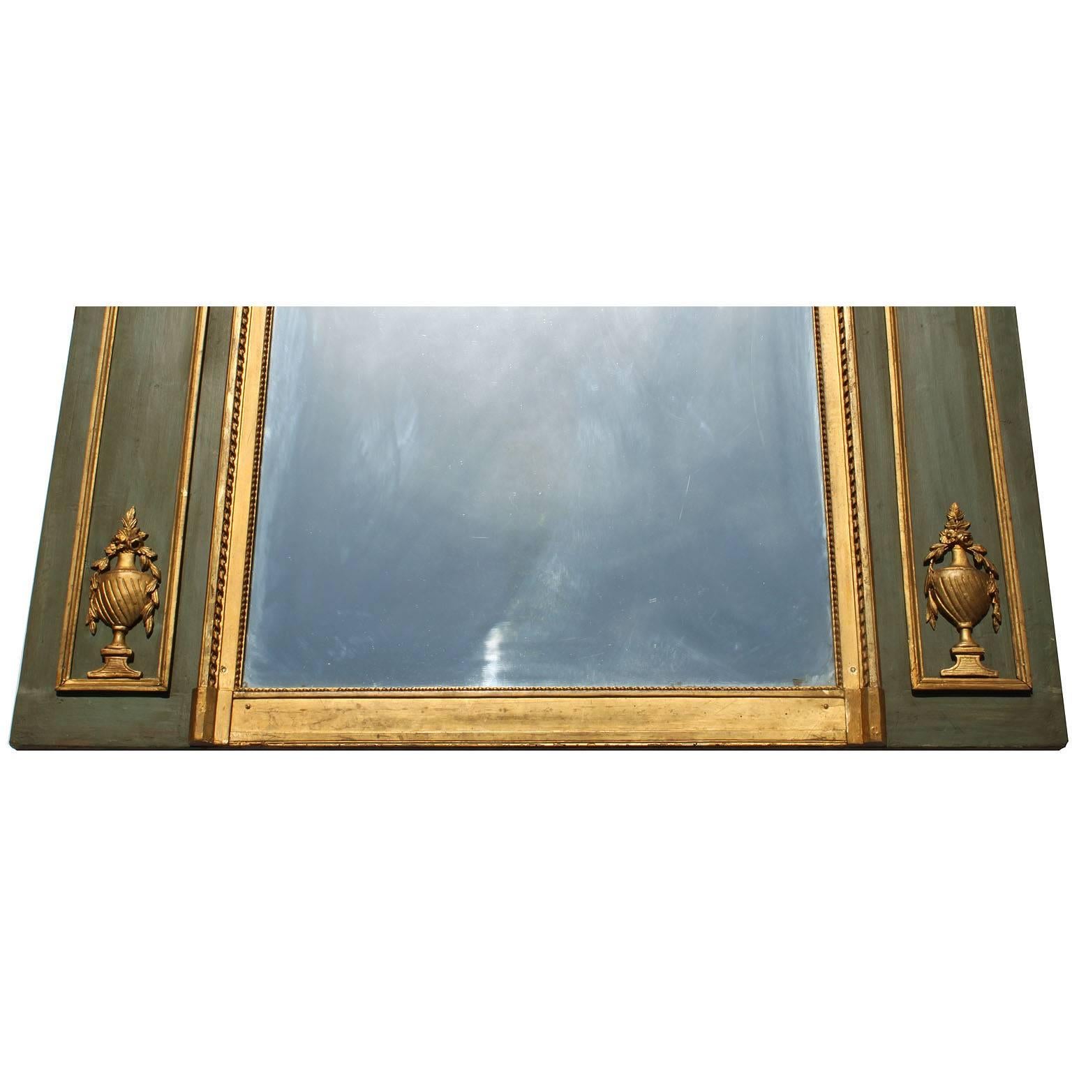 French 19th Century Louis XVI Style Green & Giltwood Carved Trumeu Mirror Frame For Sale 5