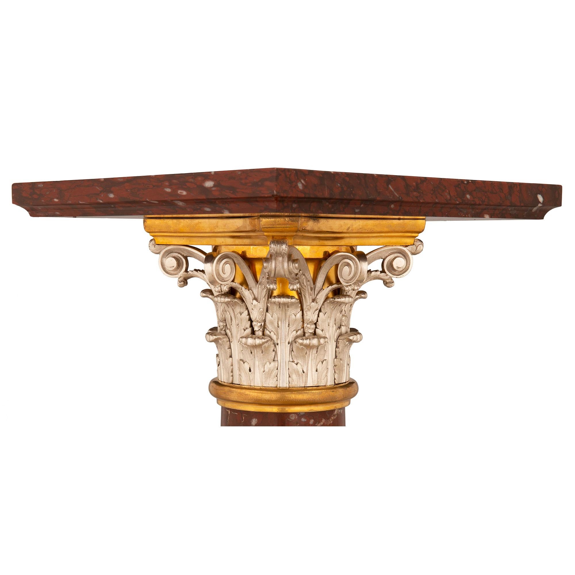 French 19th Century Louis XVI Style Griotte Marble, Ormolu and Bronze Pedestal In Good Condition For Sale In West Palm Beach, FL