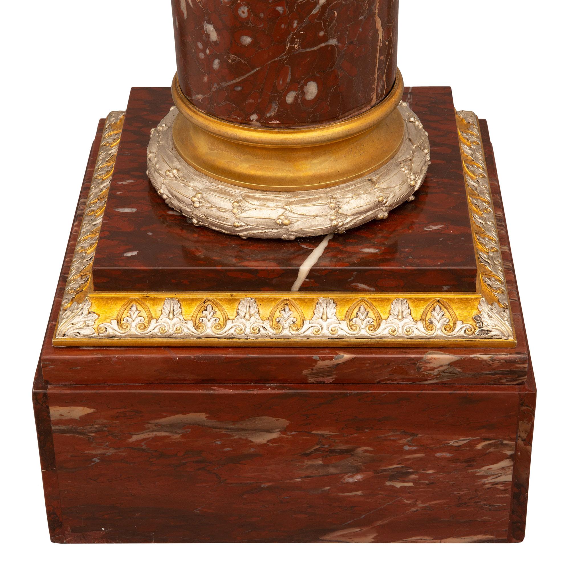 French 19th Century Louis XVI Style Griotte Marble, Ormolu and Bronze Pedestal For Sale 3