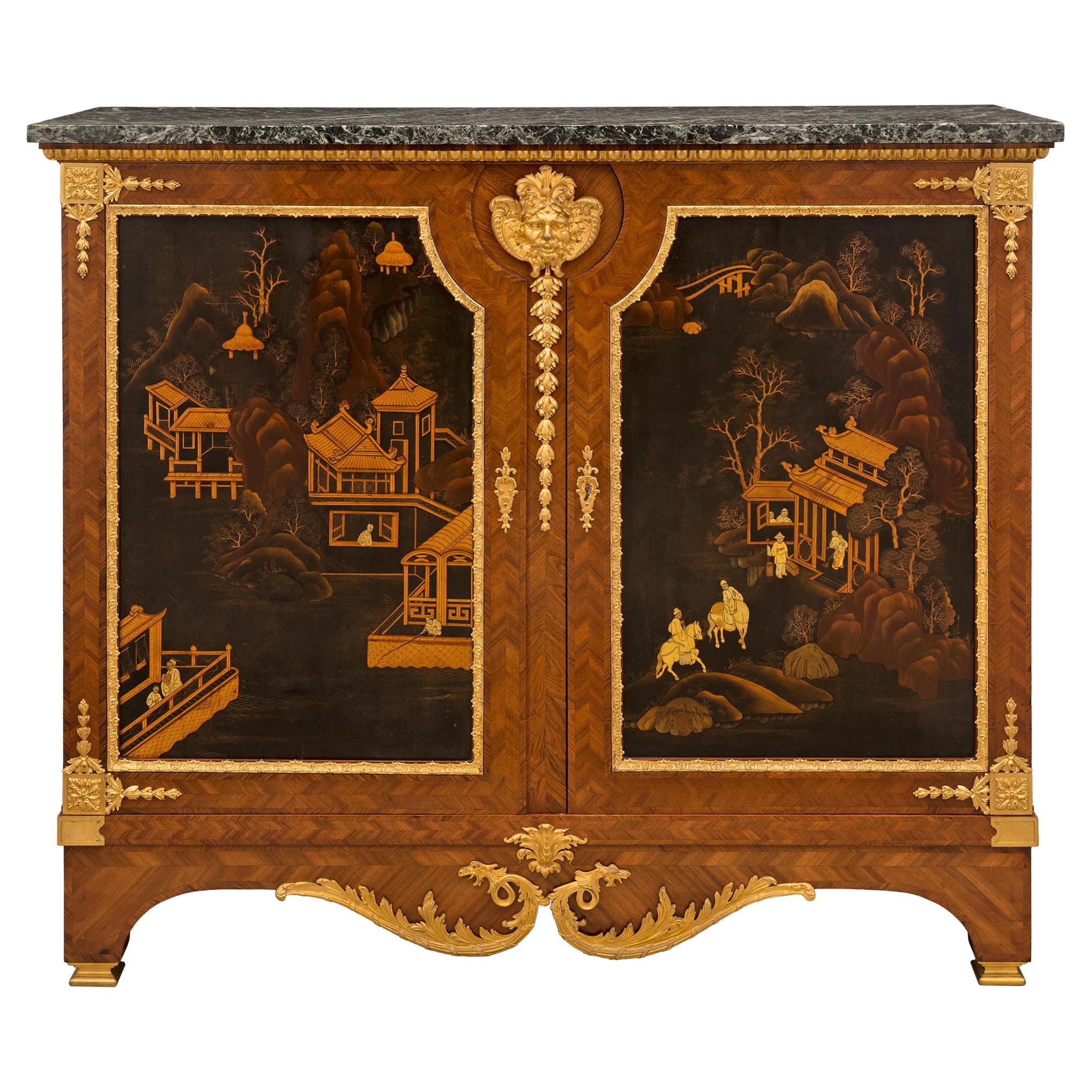 French 19th Century Louis XVI Style Japanese Black Lacquer Cabinet For Sale