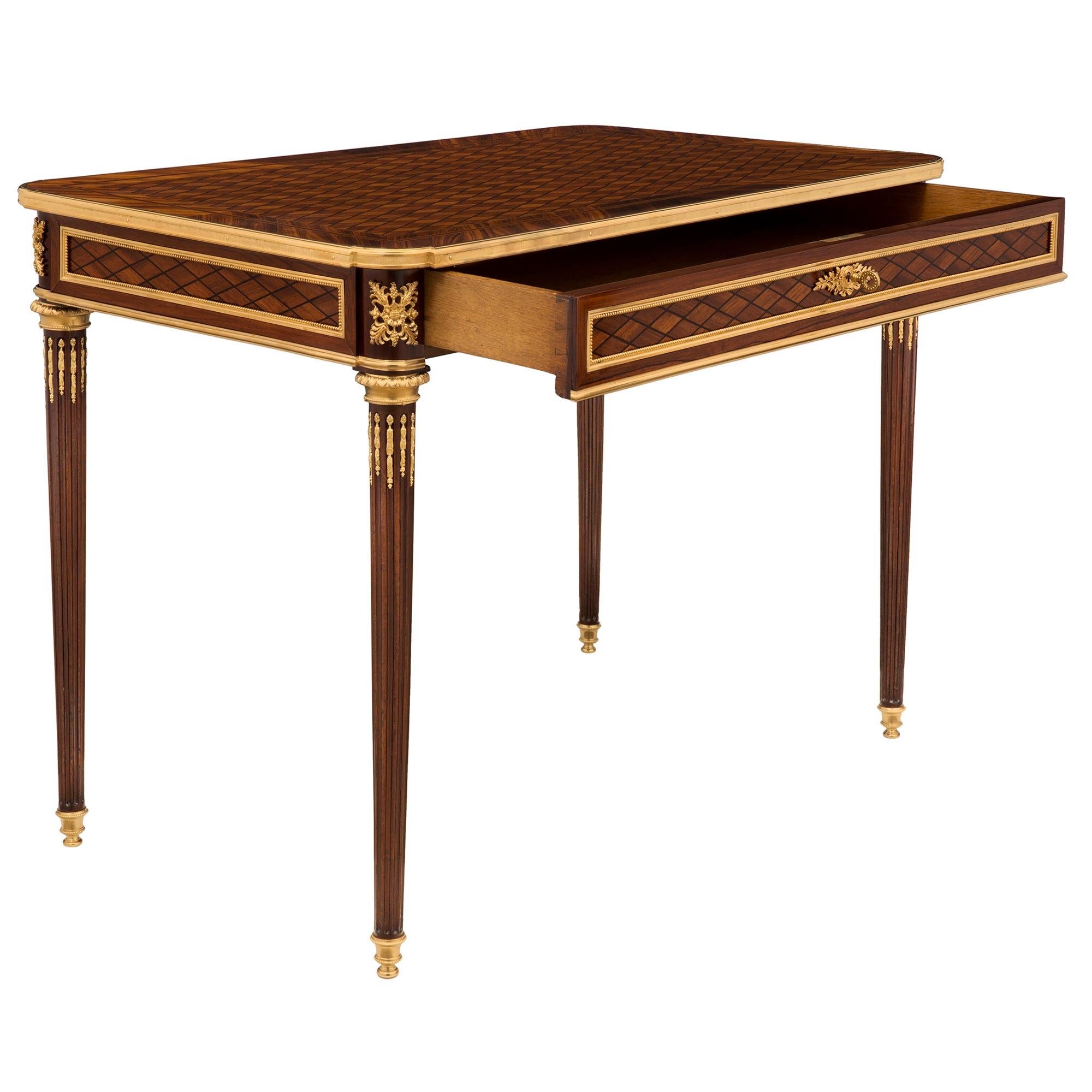French 19th Century Louis XVI Style Kingwood, Ebony, Mahogany, Ormolu Side Table In Good Condition For Sale In West Palm Beach, FL