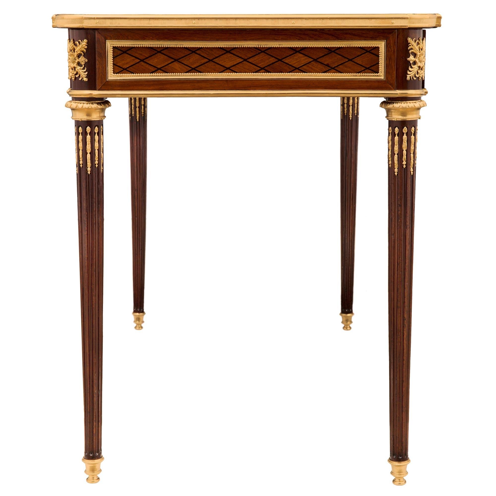 French 19th Century Louis XVI Style Kingwood, Ebony, Mahogany, Ormolu Side Table For Sale 1