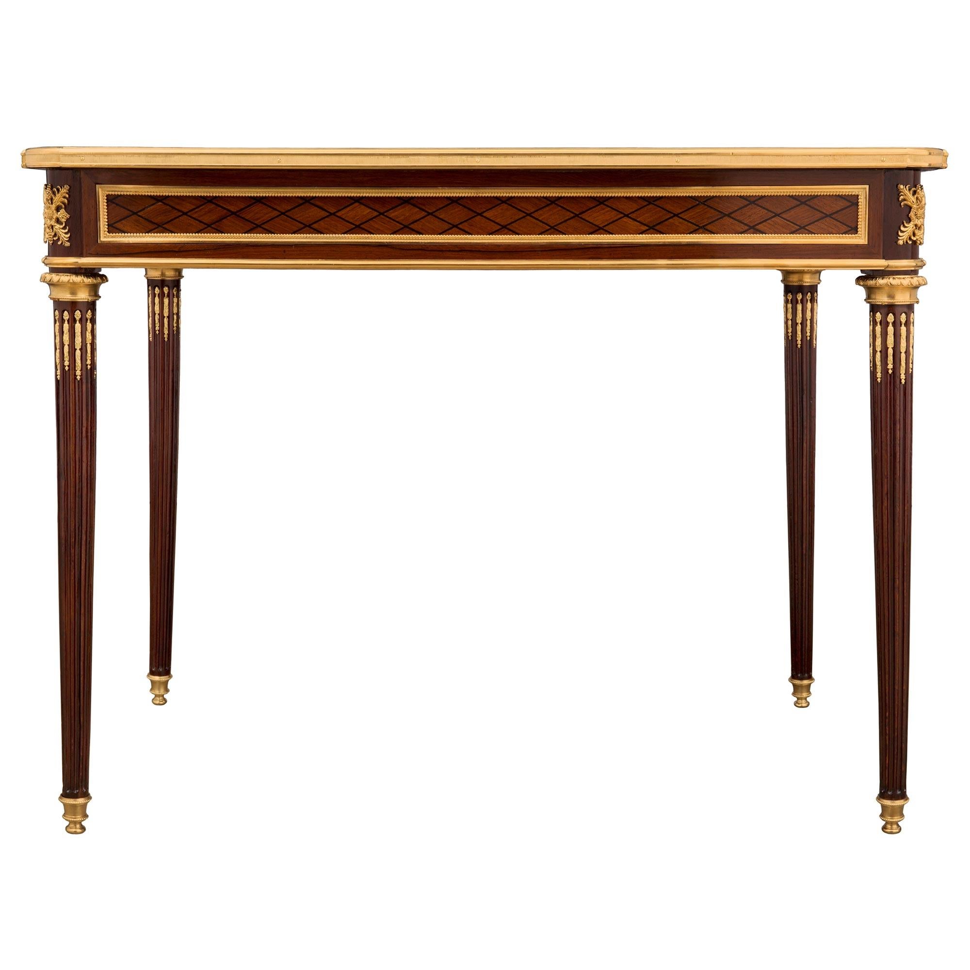French 19th Century Louis XVI Style Kingwood, Ebony, Mahogany, Ormolu Side Table For Sale 2