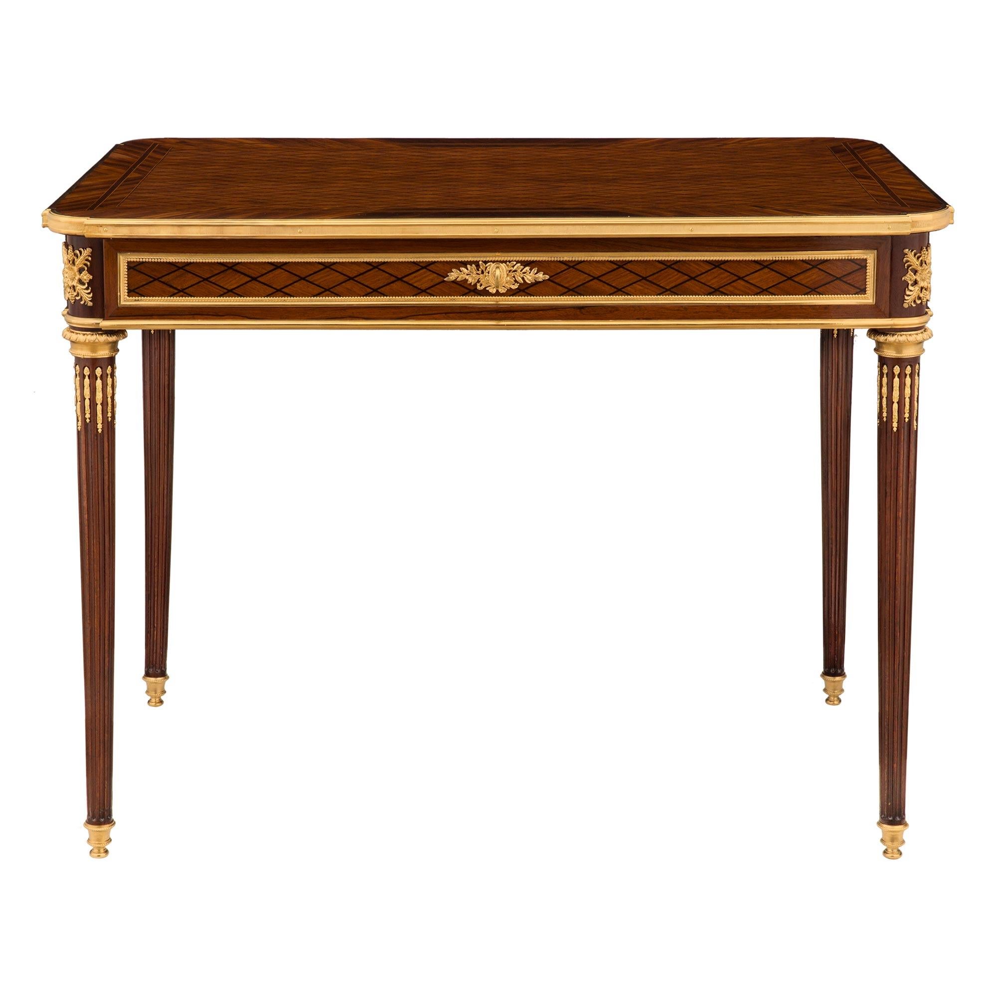 French 19th Century Louis XVI Style Kingwood, Ebony, Mahogany, Ormolu Side Table For Sale