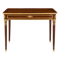 French 19th Century Louis XVI Style Kingwood, Ebony, Mahogany, Ormolu Side Table