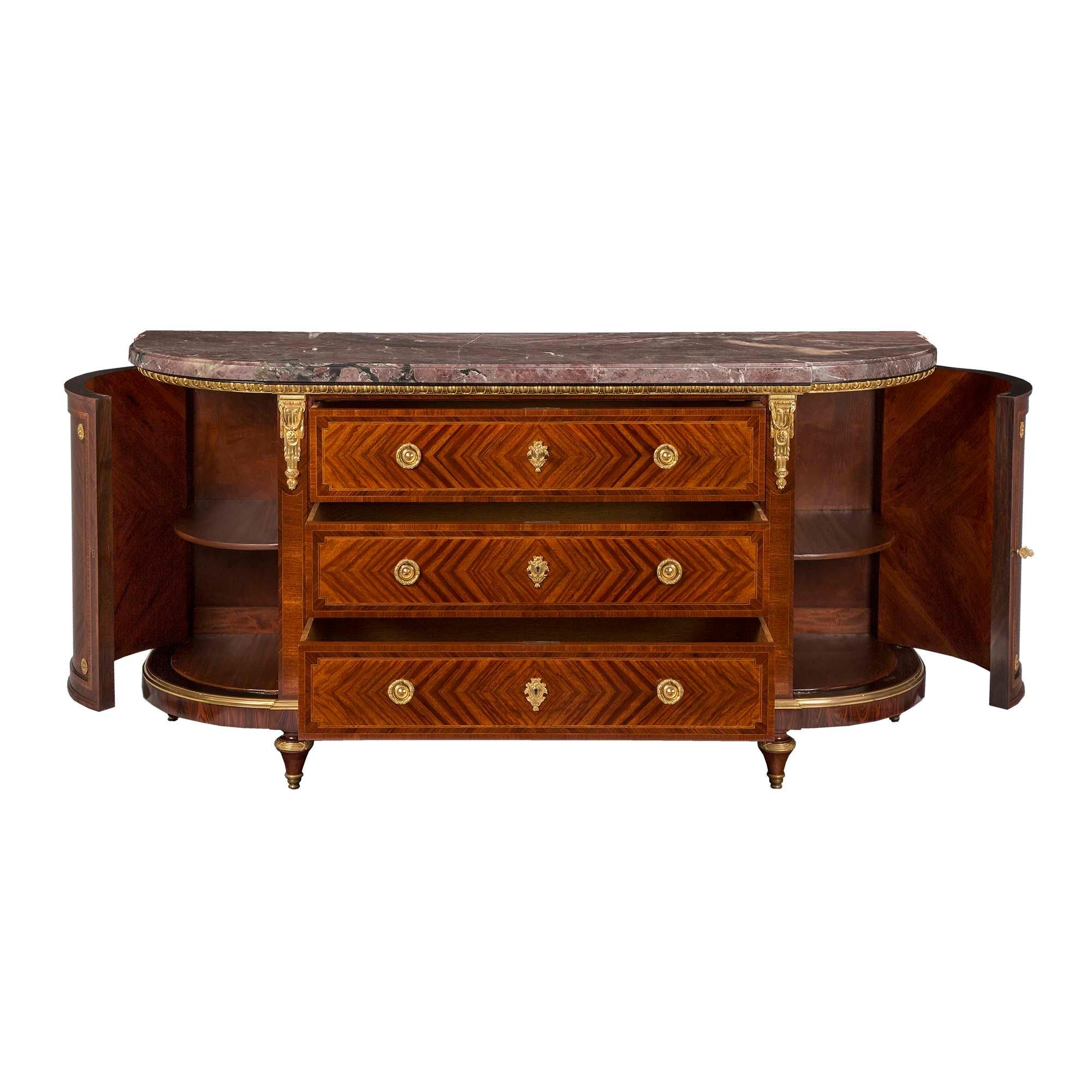 French 19th Century Louis XVI Style Kingwood, Tulipwood and Ormolu Buffet In Good Condition For Sale In West Palm Beach, FL