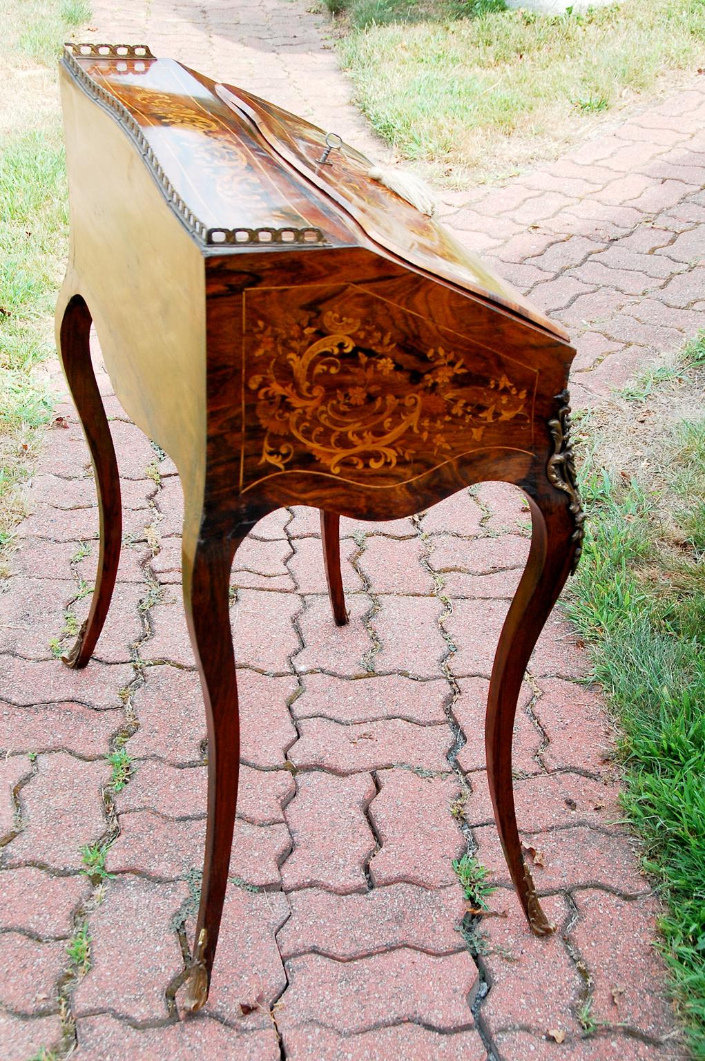 Ormolu French 19th Century Louis XVI Style Ladies Writing Desk Marquetry Inlay For Sale