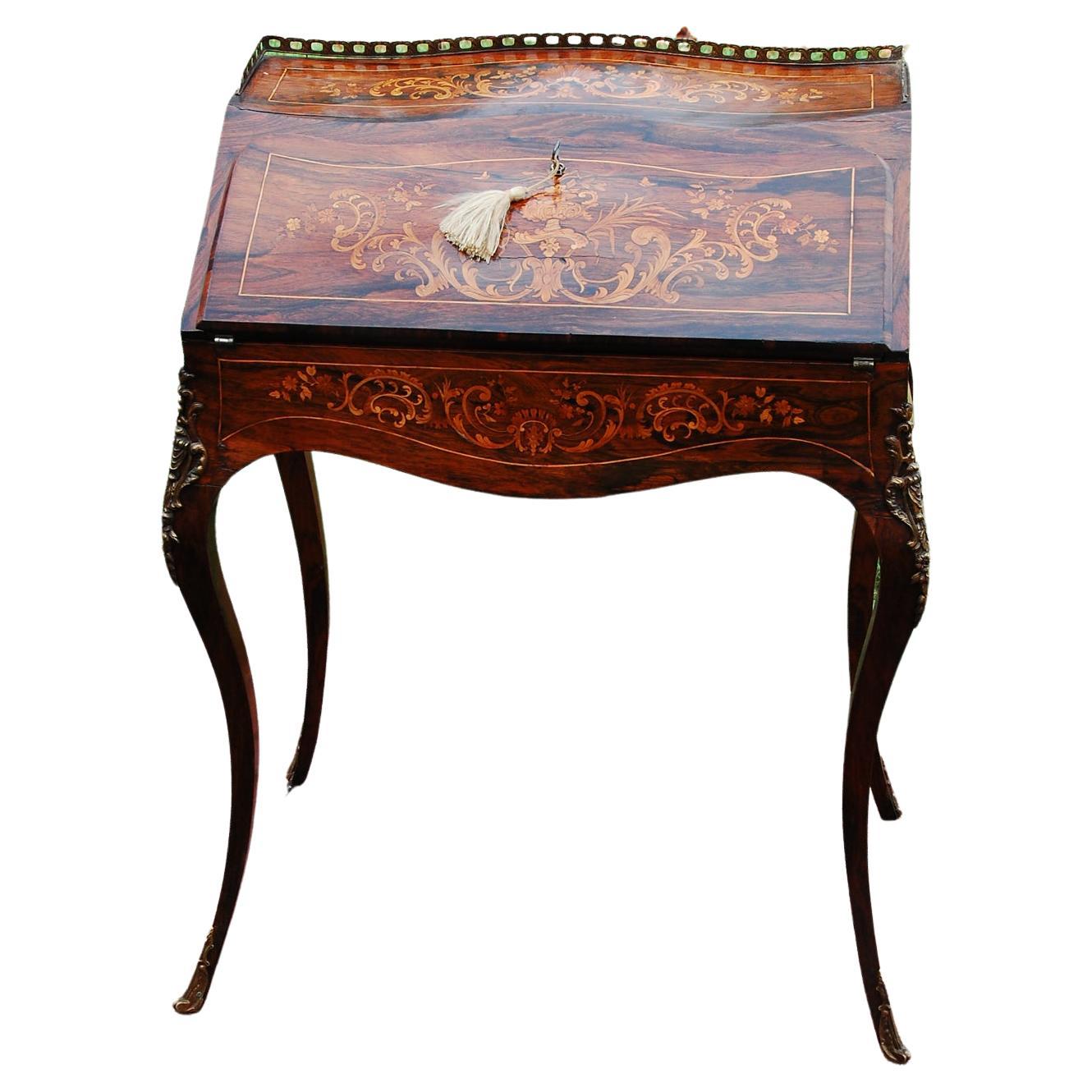French 19th Century Louis XVI Style Ladies Writing Desk Marquetry Inlay