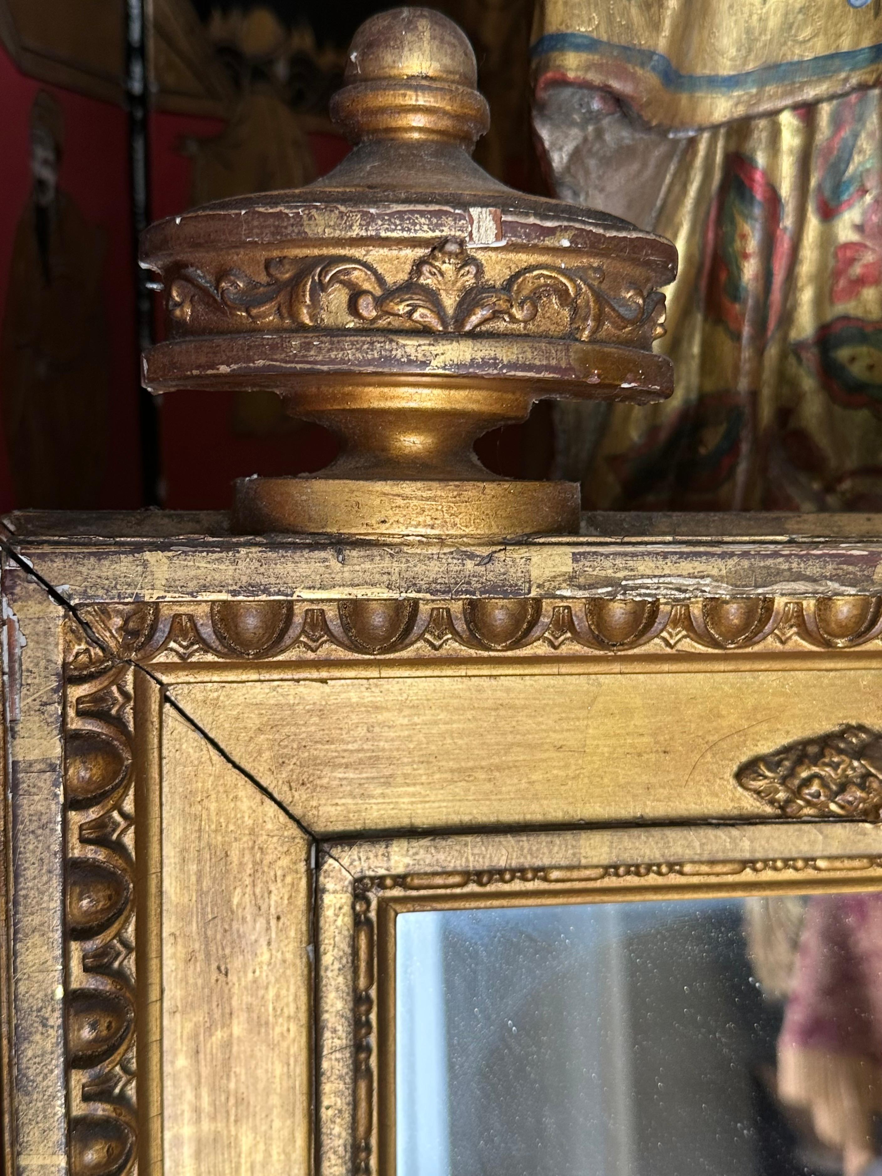 Carved French 19th Century Louis XVI Style Large Gilded Wall Mirror For Sale