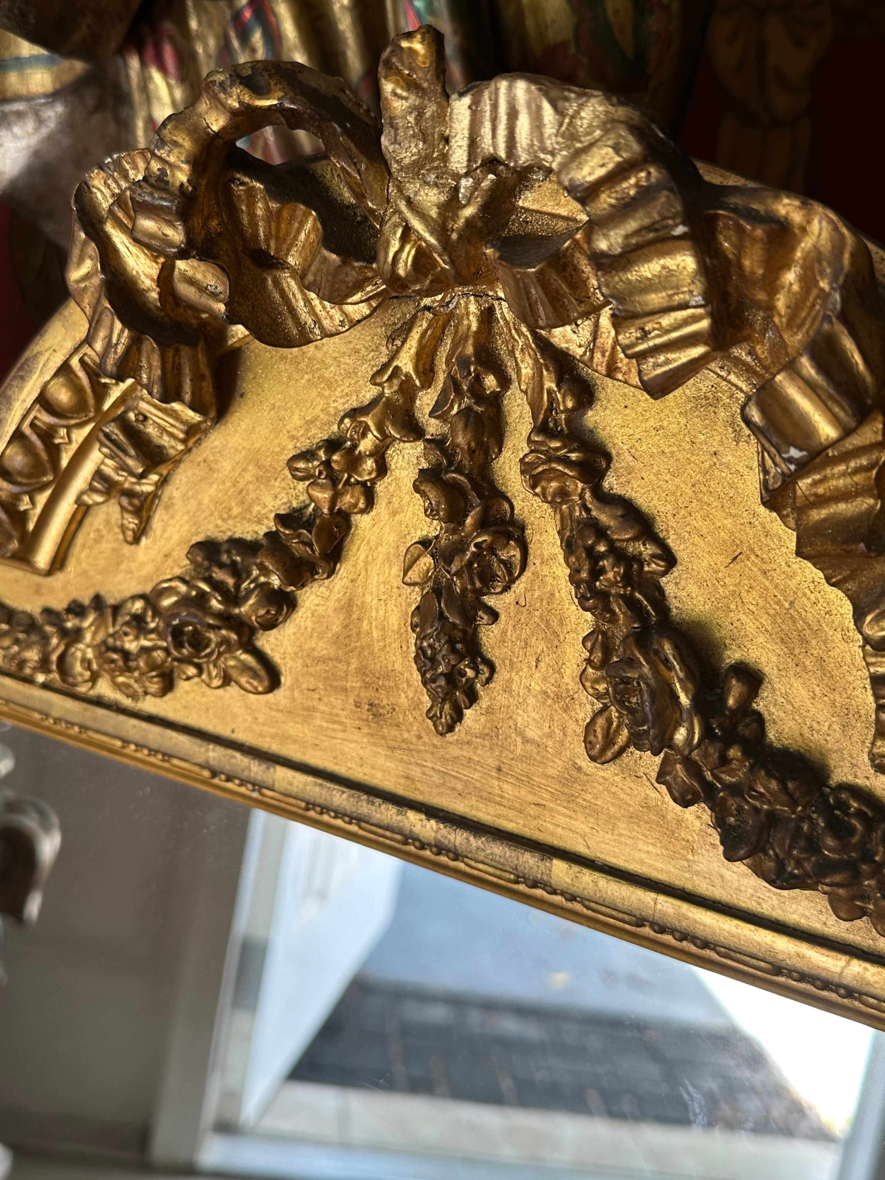French 19th Century Louis XVI Style Large Gilded Wall Mirror In Good Condition For Sale In Vero Beach, FL