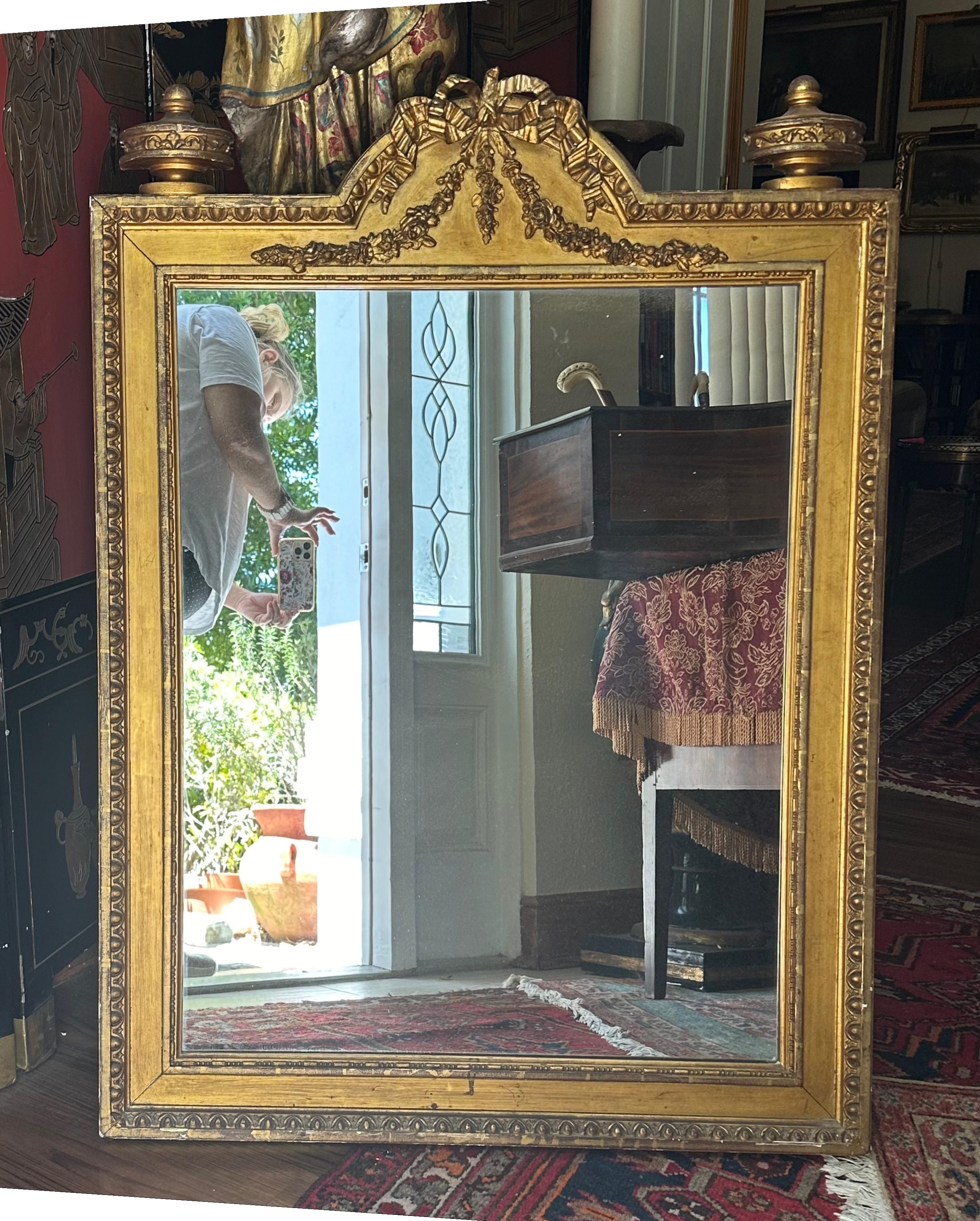 French 19th Century Louis XVI Style Large Gilded Wall Mirror For Sale 1