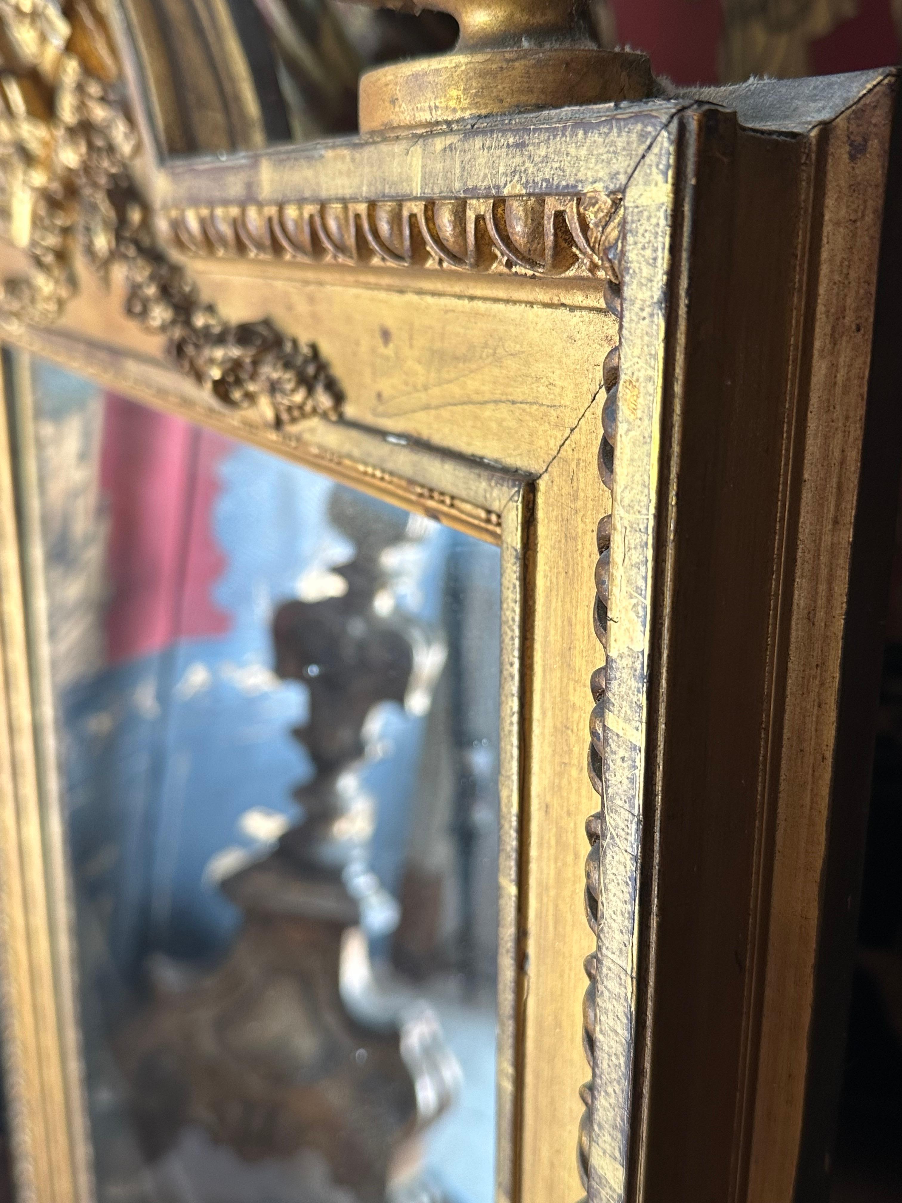 French 19th Century Louis XVI Style Large Gilded Wall Mirror For Sale 5