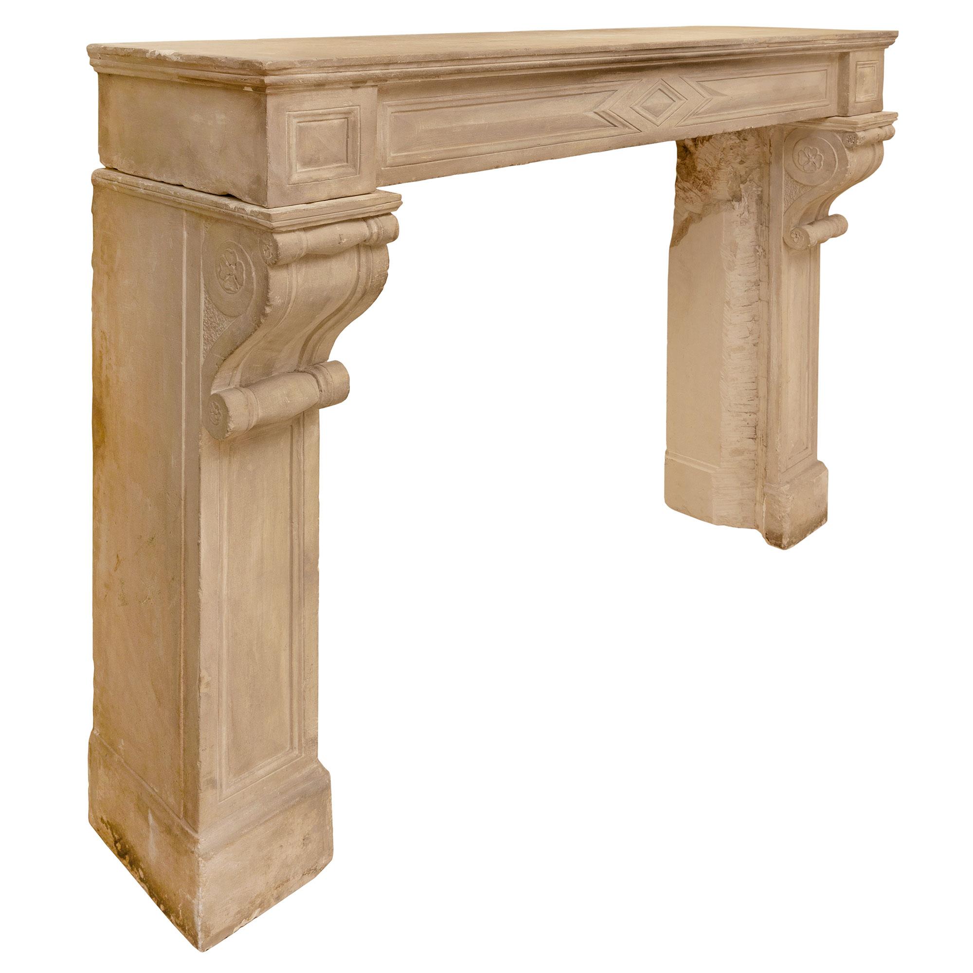 French 19th Century Louis XVI Style Limestone Mantel In Good Condition For Sale In West Palm Beach, FL