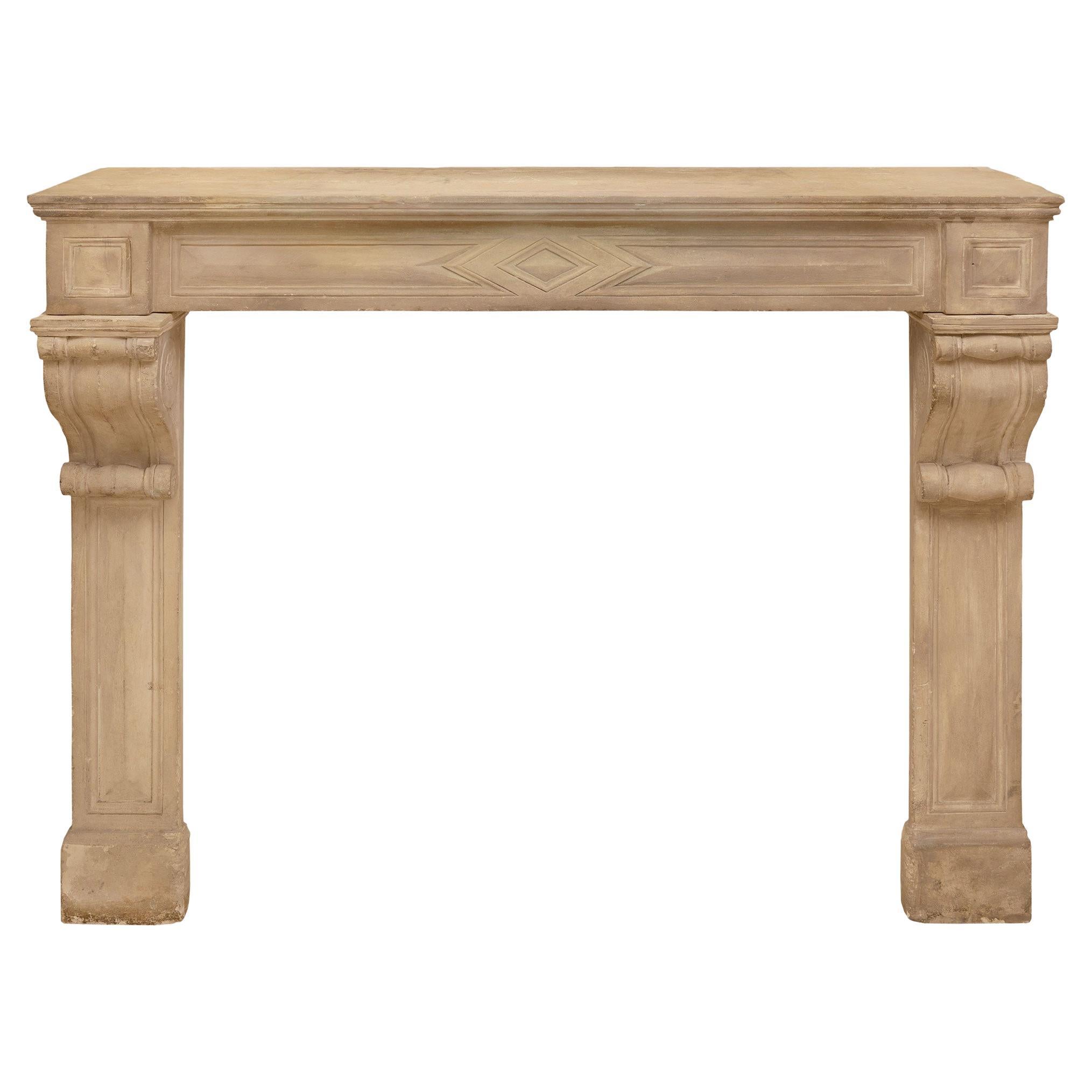 French 19th Century Louis XVI Style Limestone Mantel