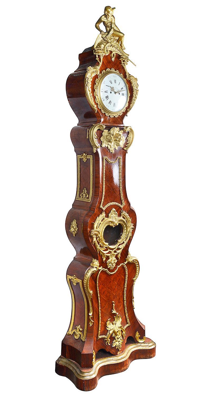 A very imposing fine quality 19th Century French longcase clock, having an ormolu casting of Father Time on the hood, the white enamel clock face, with Roman numerals, Charles Frodsham, New Bond Street, London, retailers. An eight day duration clock