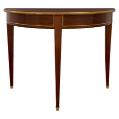 French 19th Century Louis XVI Style Mahogany and Brass Demilune Console