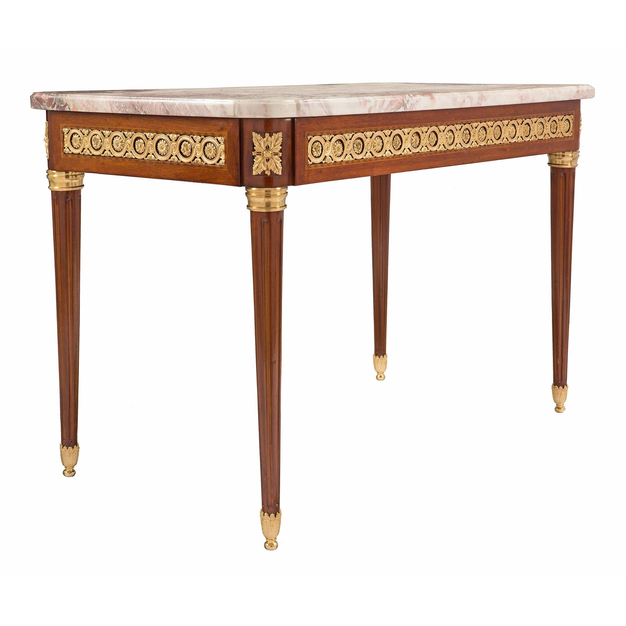 French 19th Century Louis XVI Style Mahogany and Ormolu Center Table In Good Condition For Sale In West Palm Beach, FL
