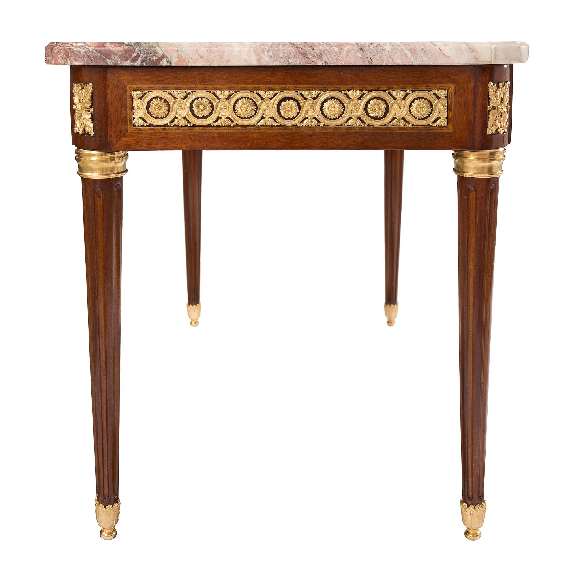 French 19th Century Louis XVI Style Mahogany and Ormolu Center Table For Sale 1