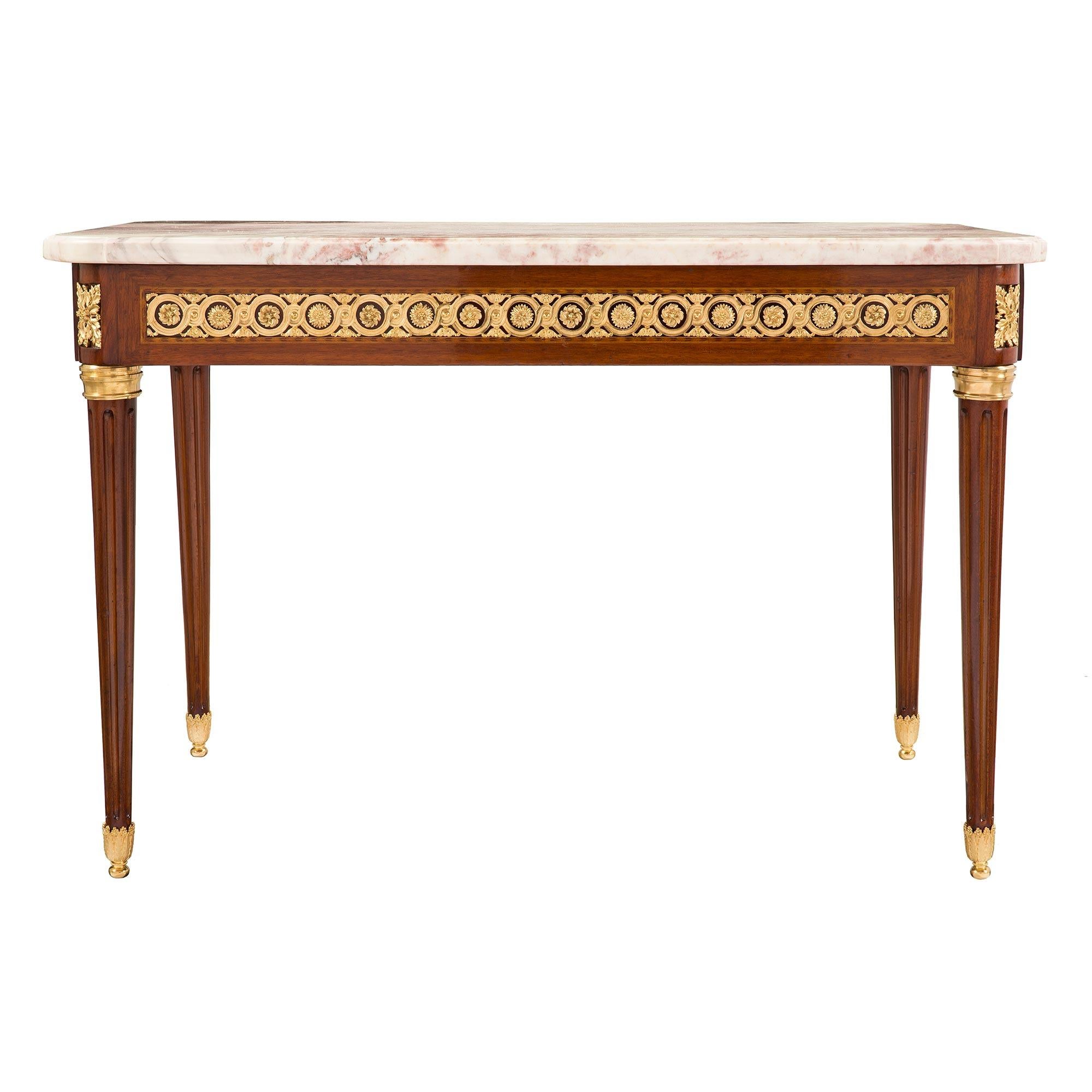 French 19th Century Louis XVI Style Mahogany and Ormolu Center Table For Sale