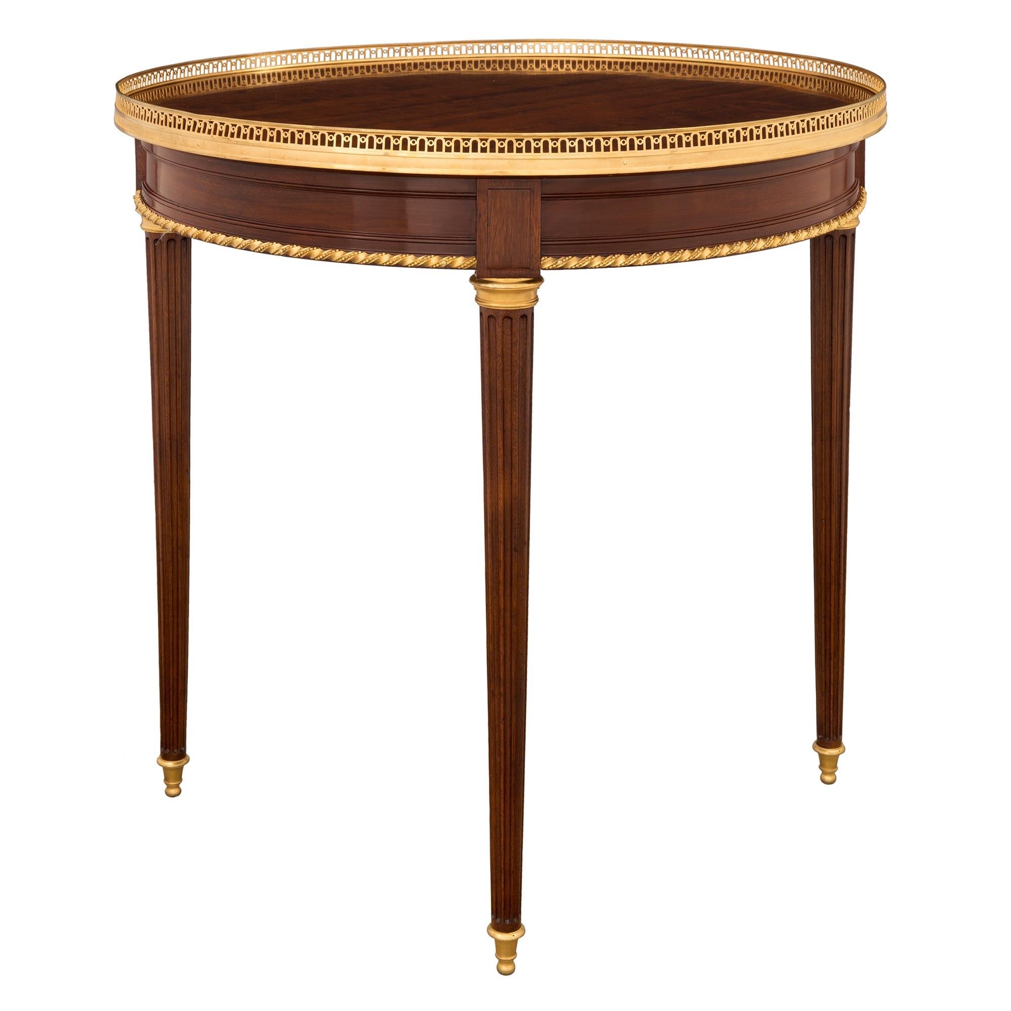 Belle Époque French 19th Century Louis XVI Style Mahogany and Ormolu Circular Side Table For Sale